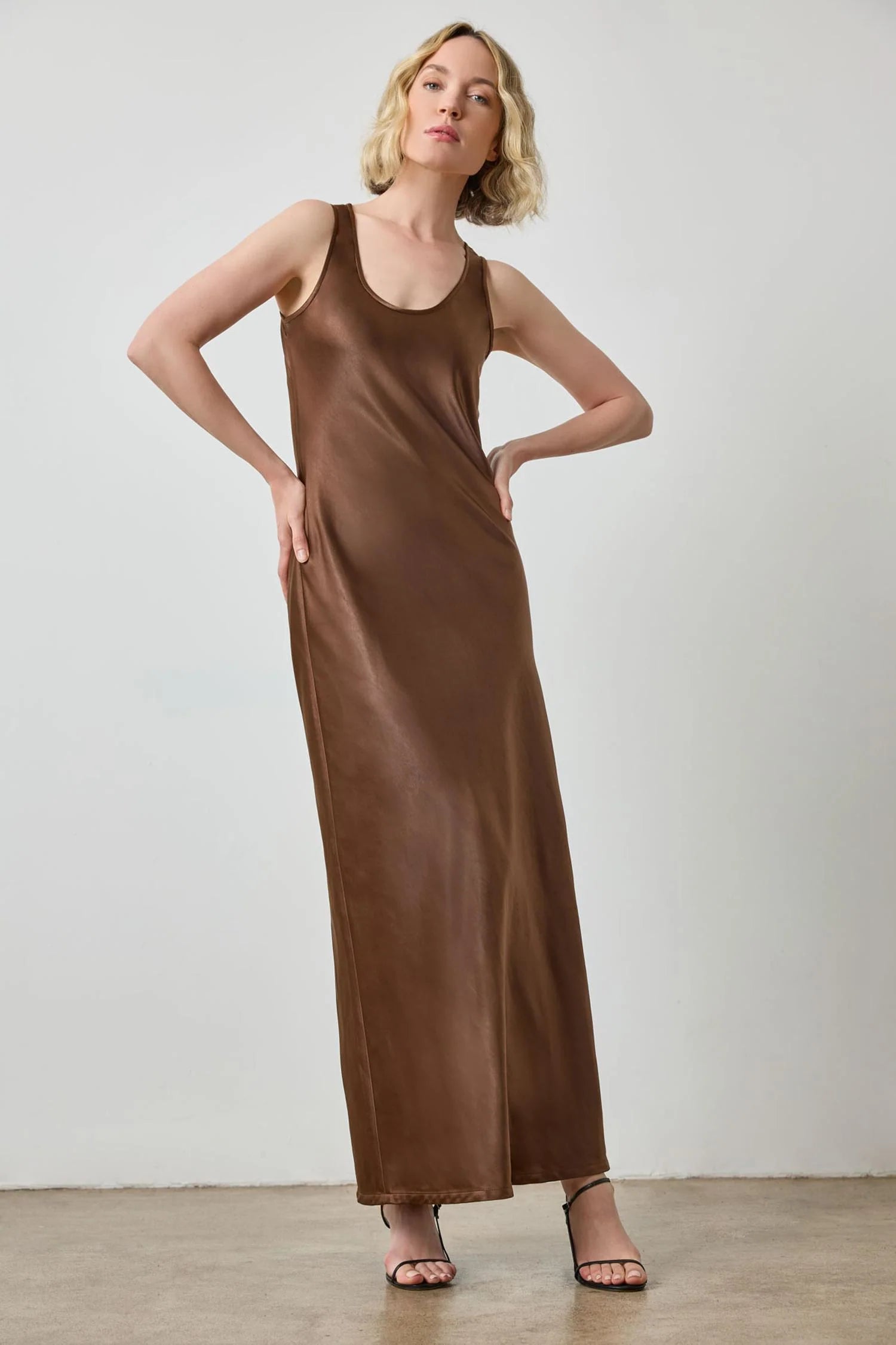 Lipa3146 Chocolate Satin Maxi Dress