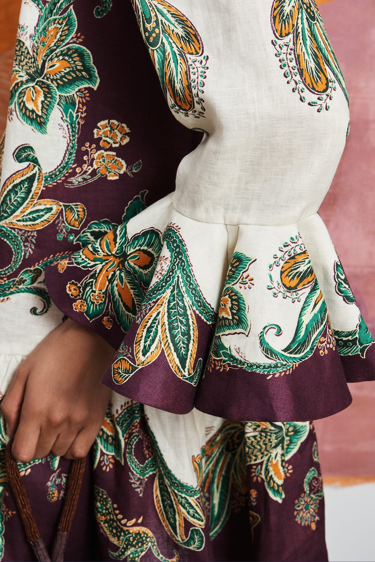 Al7653 Paisley Linen Ruffle Dress