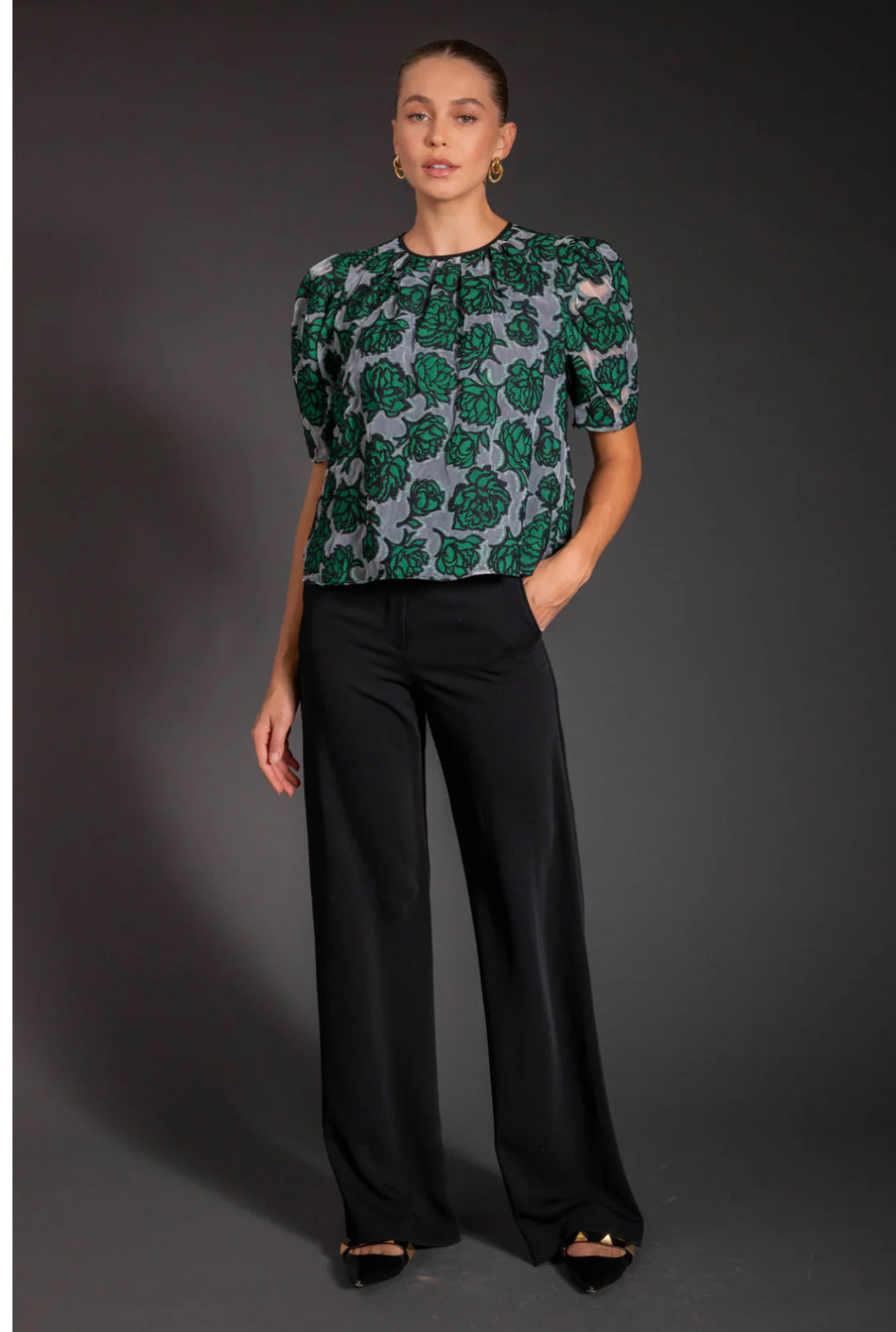 La7907 Lavender Brown Green Floral Ivanna Top