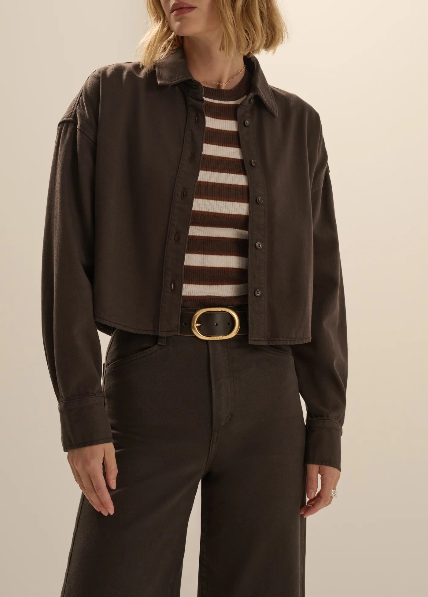 Fa1061 Espresso Crop Boyfriend Shirt