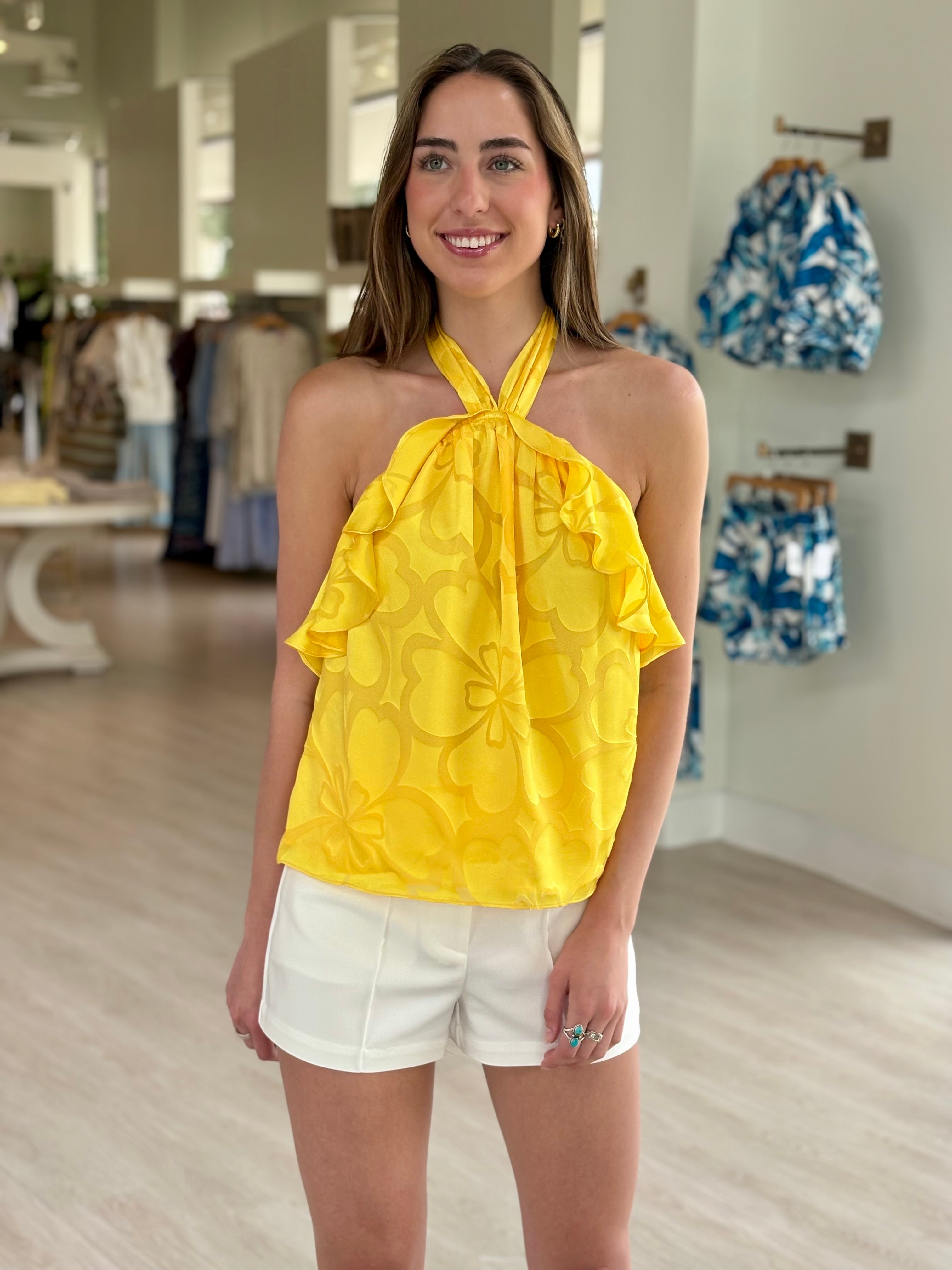 Ra1013 Yellow Halter Top