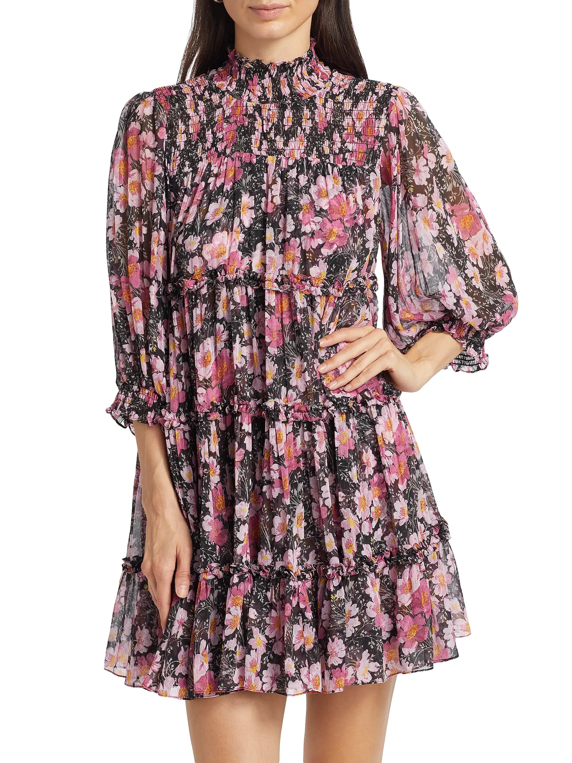 Cizd8938 Cinq a Sept Olive Cosmo Flowers Dress