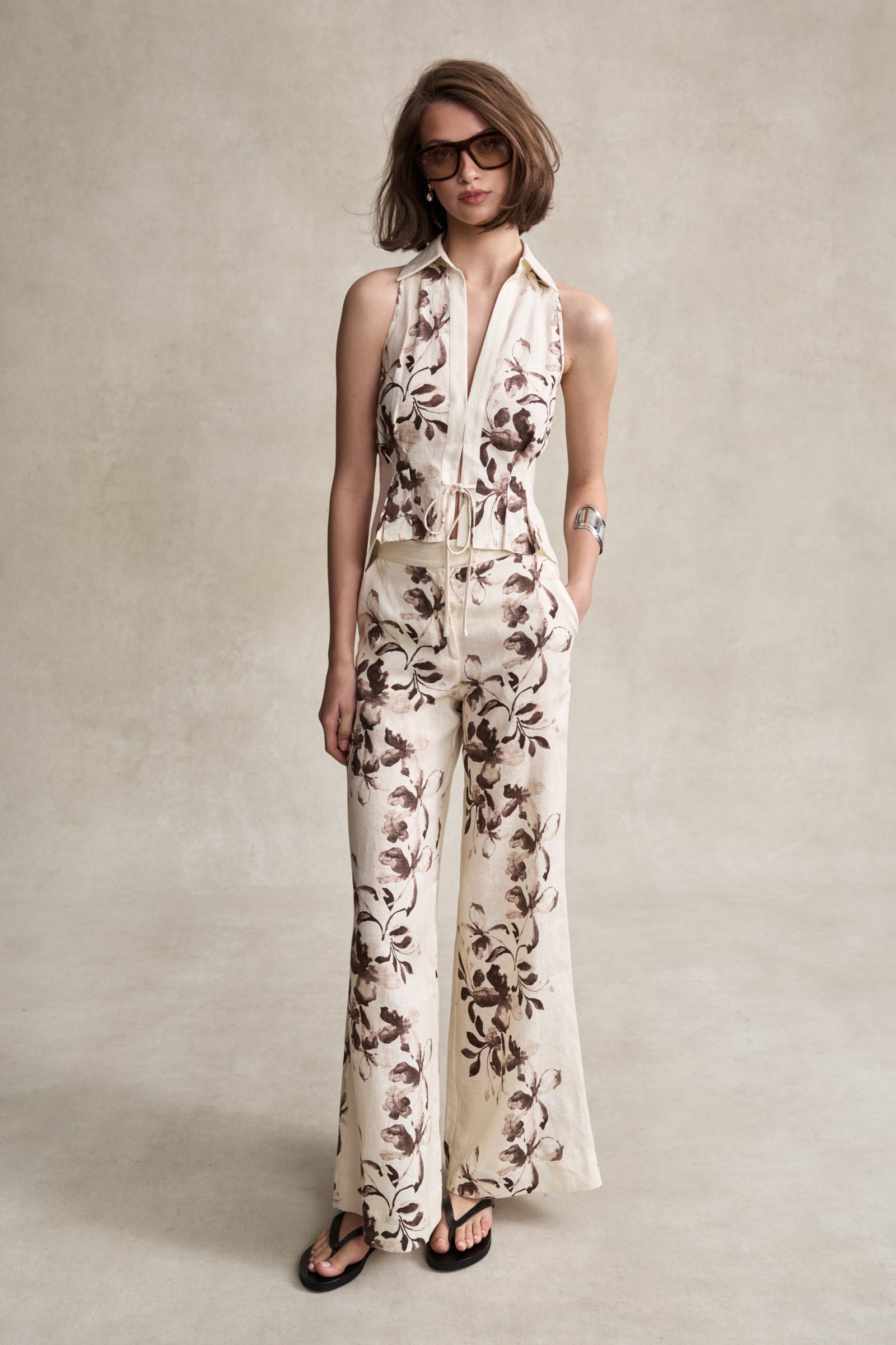 He031 Painted Floral Linen Pants