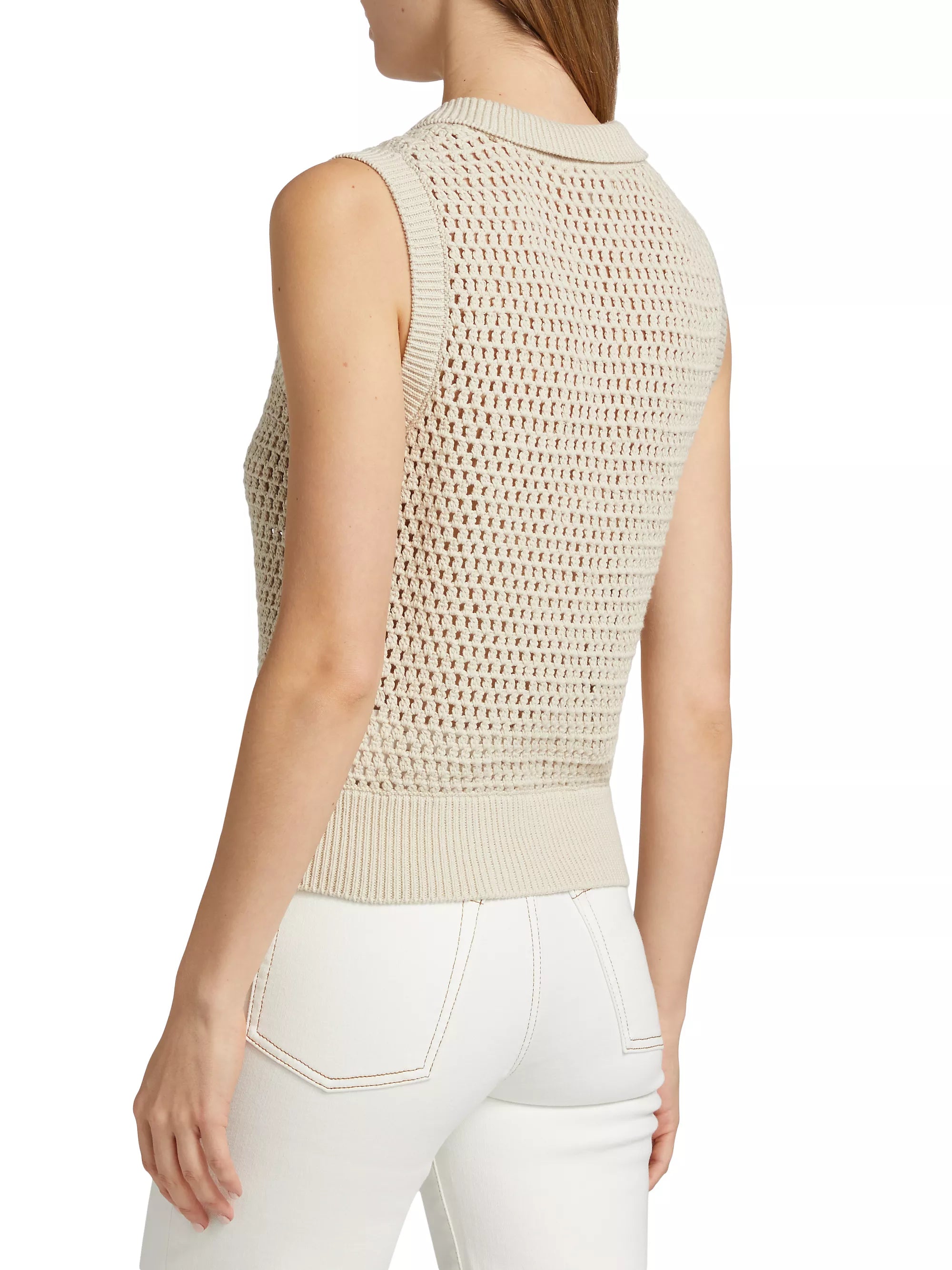 Fr032 Taupe Crochet Polo Vest