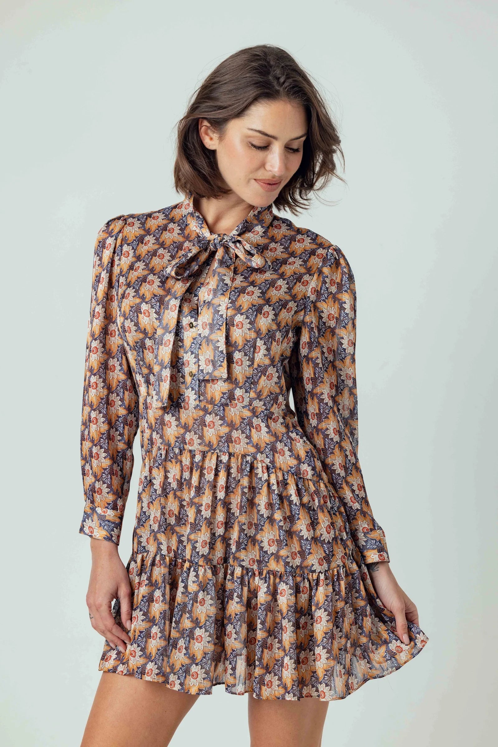 Su164 Metallic Floral Mini Dress