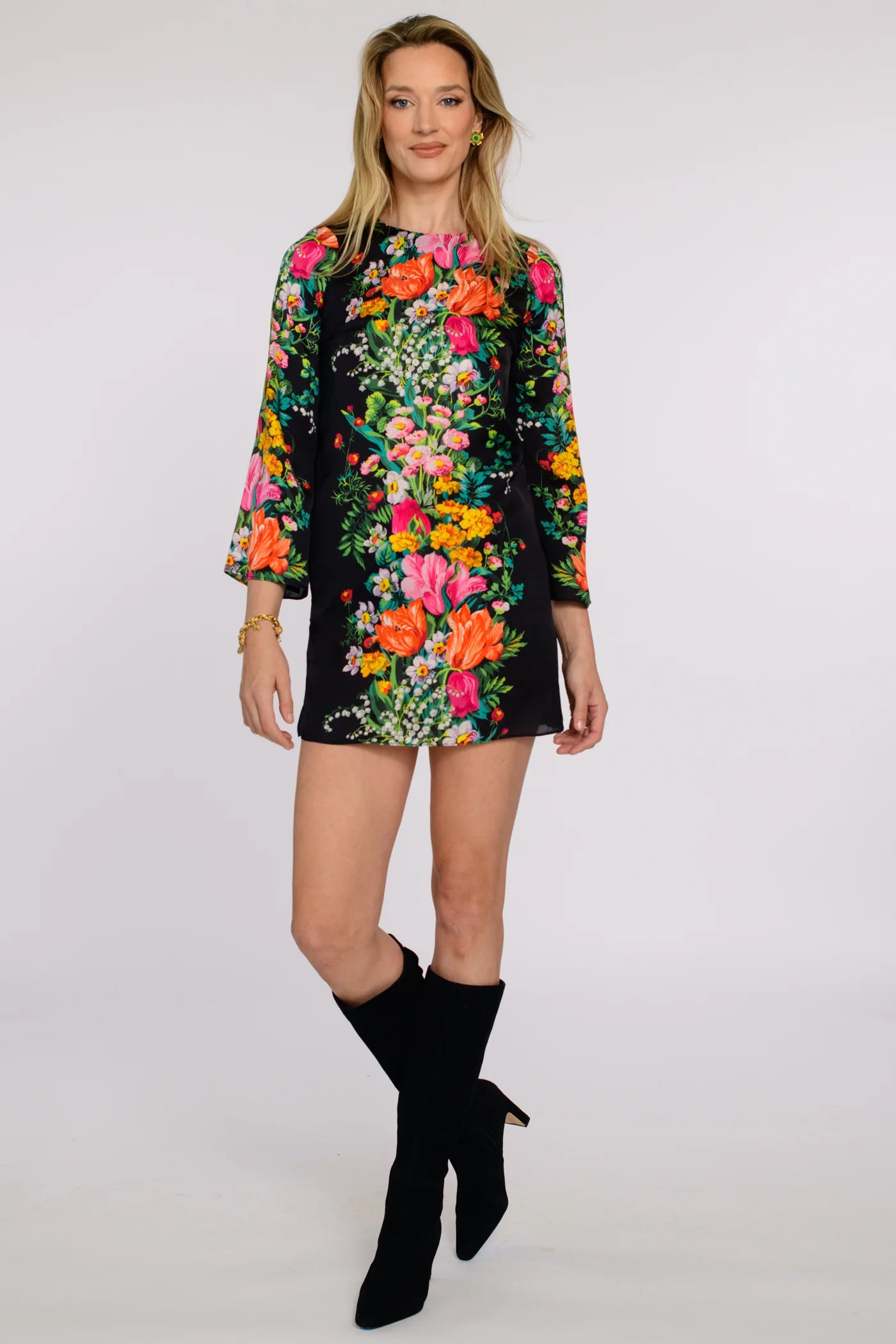 El1110 Black Floral Shift Dress