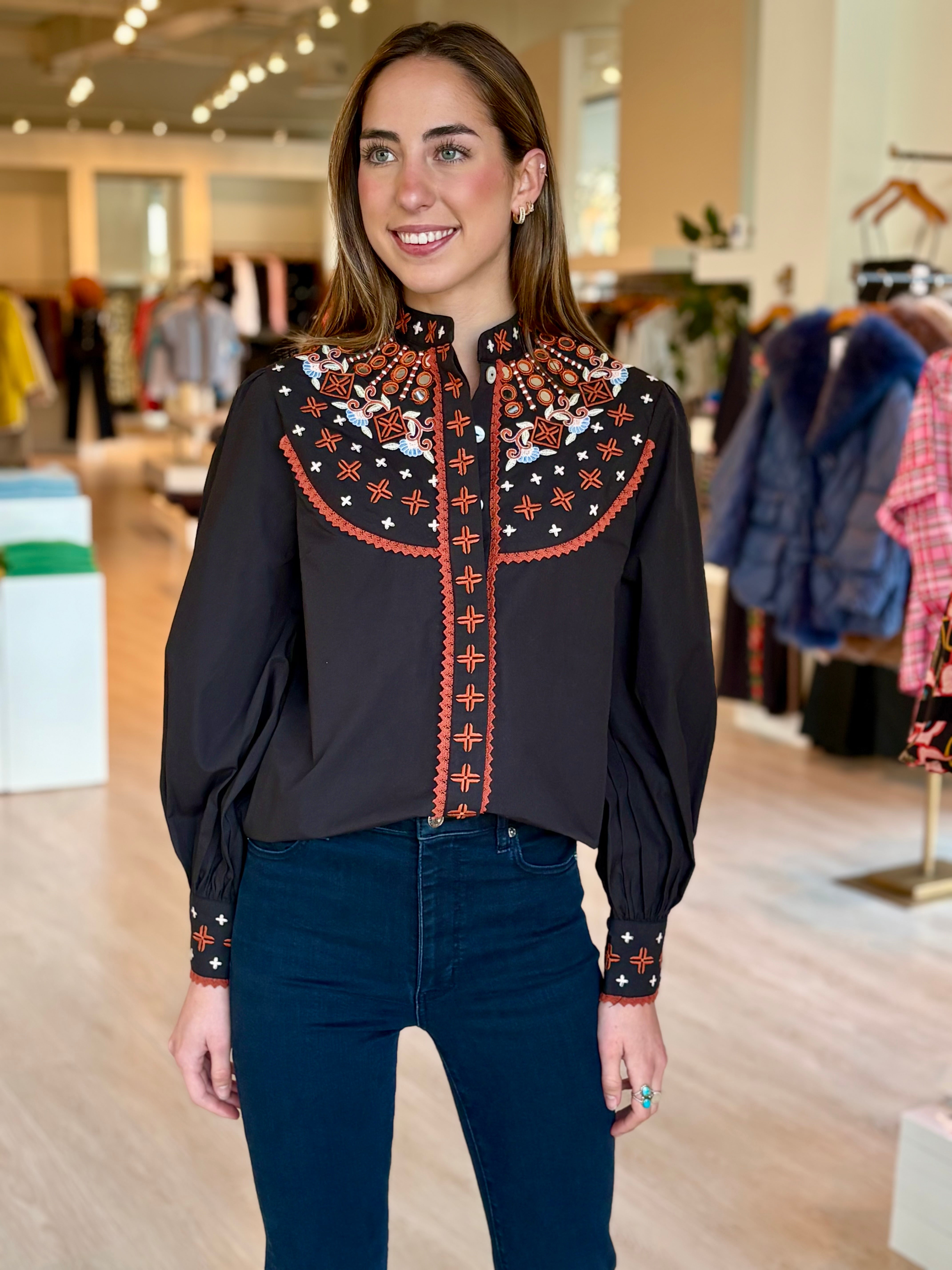Fa351959 Embroidered Boho Top