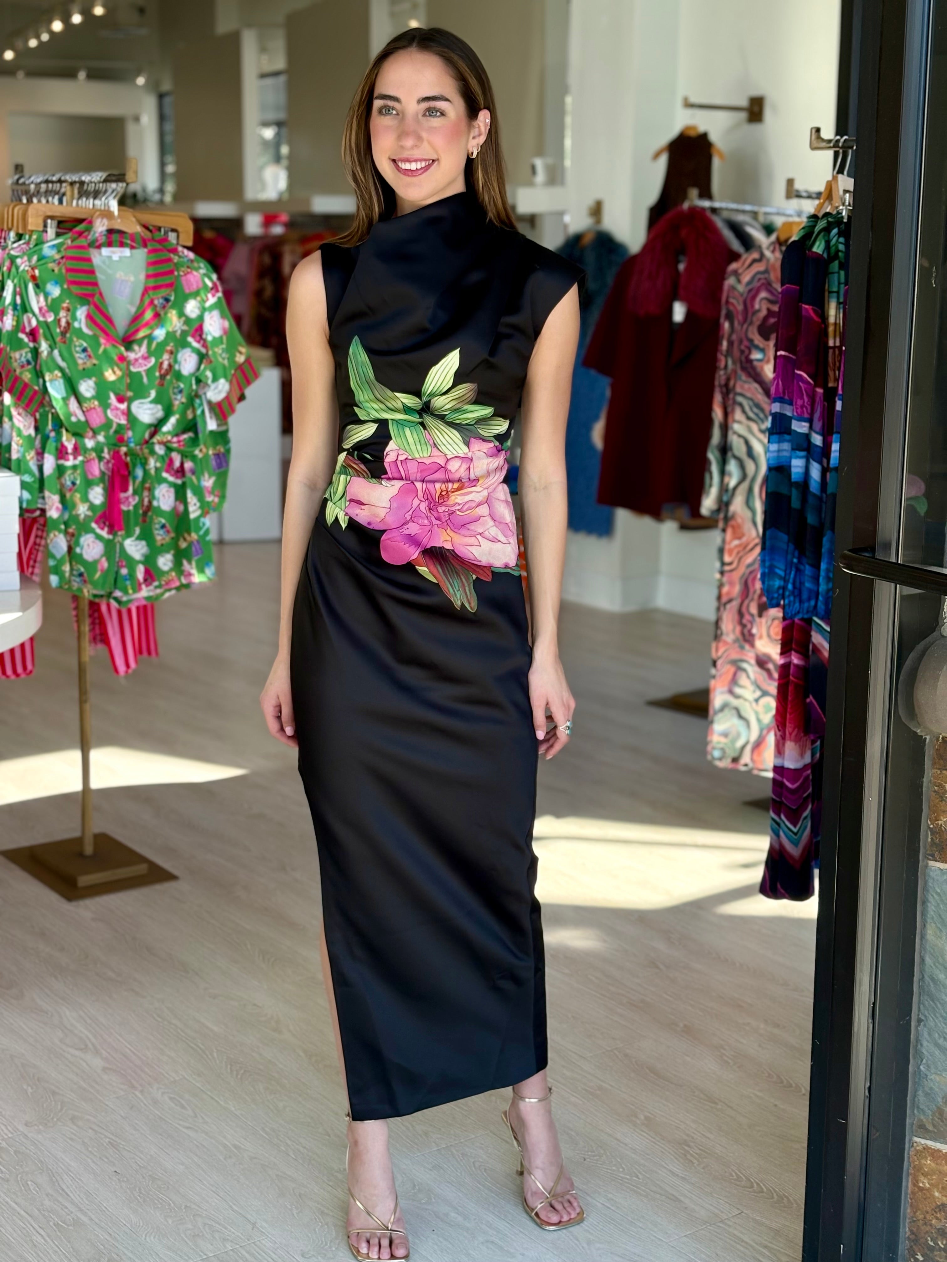 El82518 Black Asymmetric Maxi Dress