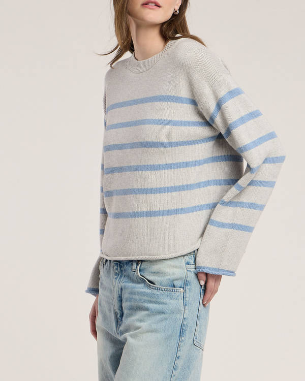 Velucia Heather Grey Stripe Cotton Sweater