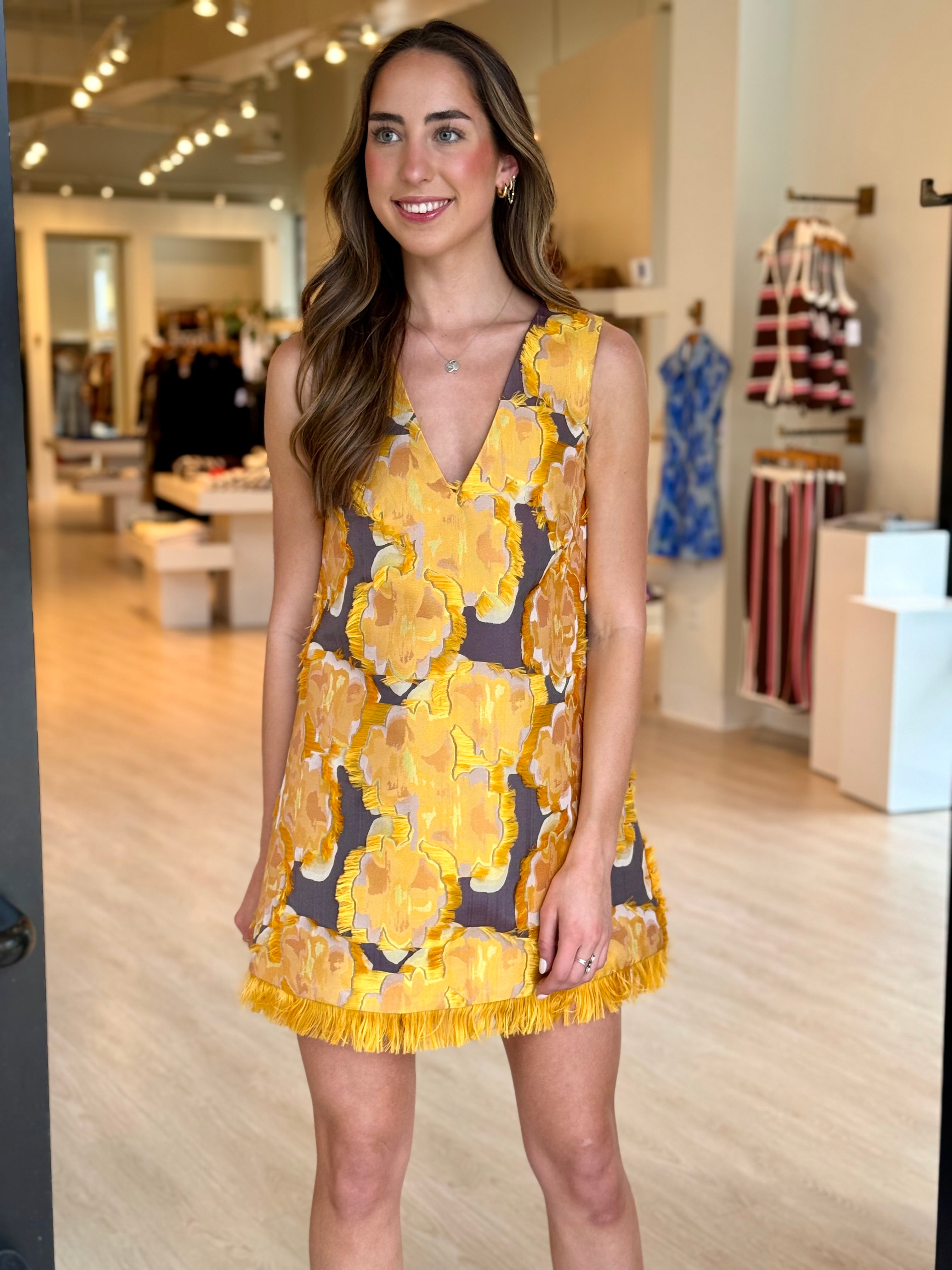 Cl1612 Floral Jacquard Mini Dress