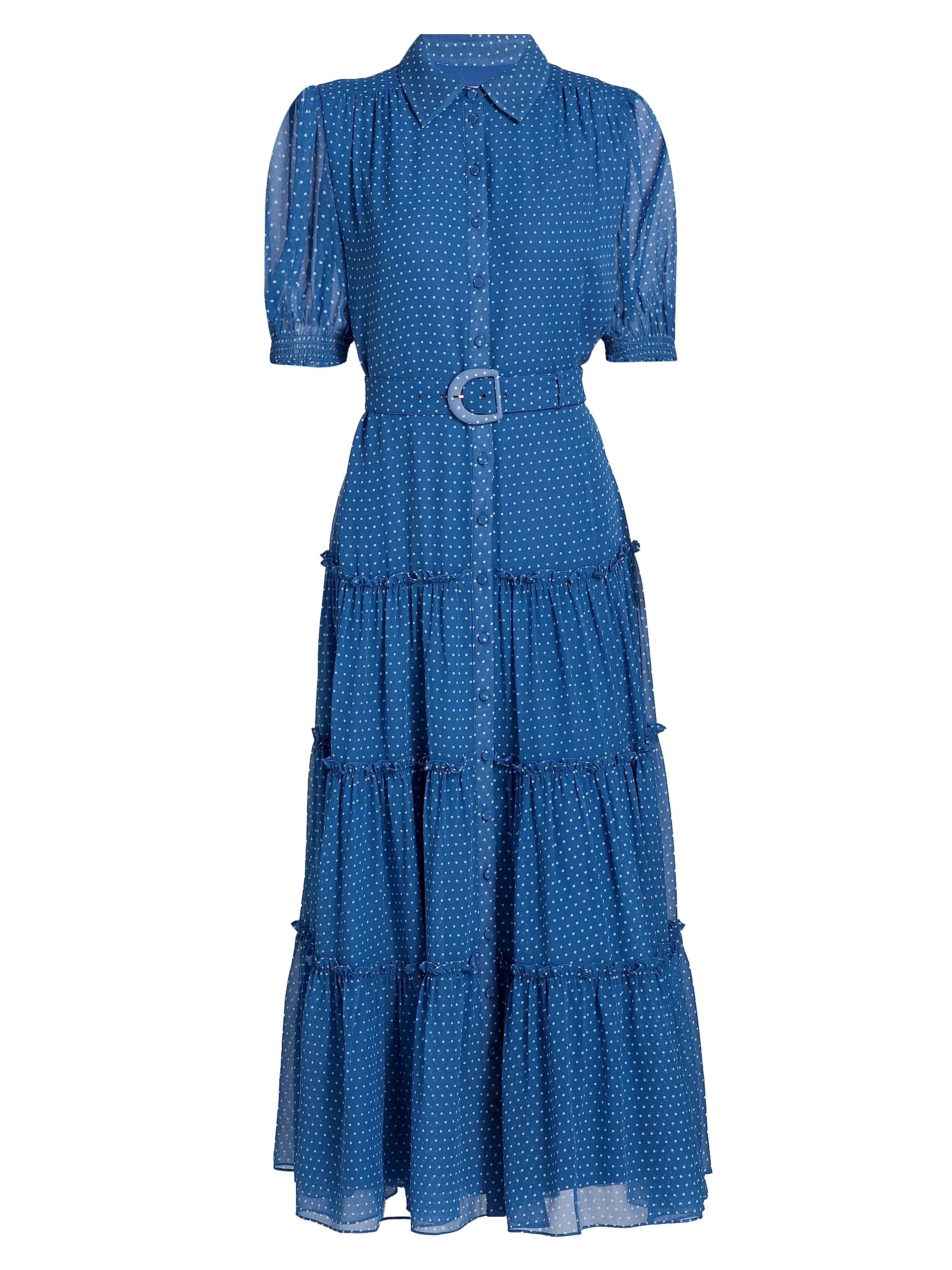 Ci349112 Blue Polka Dot Midi Dress