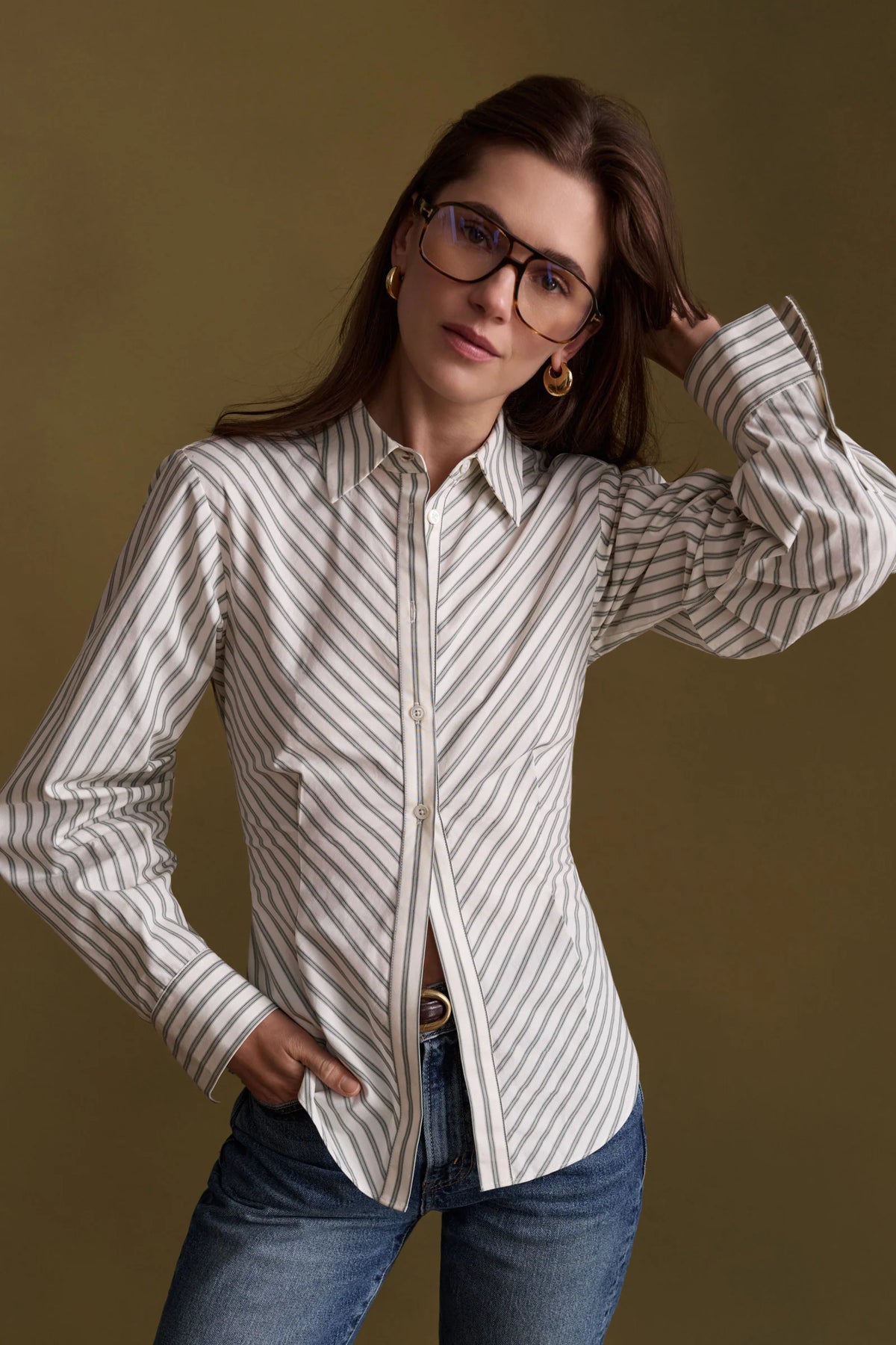 Het021 Ivory Stripe Poplin Top