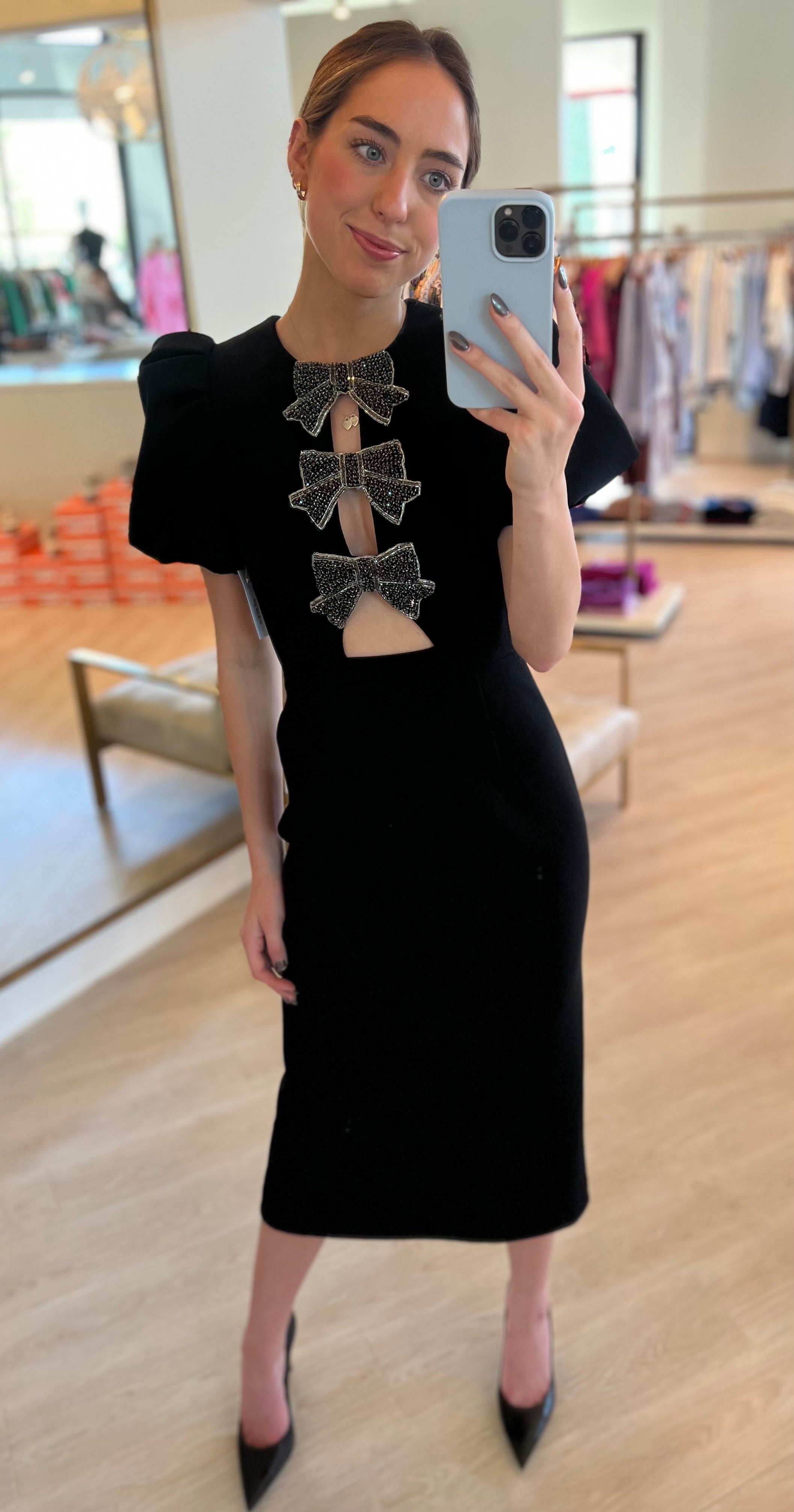 Re1867 Rebecca Vallance Eliana Bow Midi Dress - Black