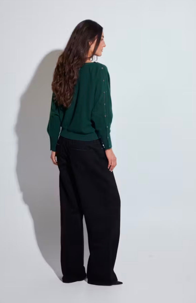 Co140 Green Button Boatneck Sweater