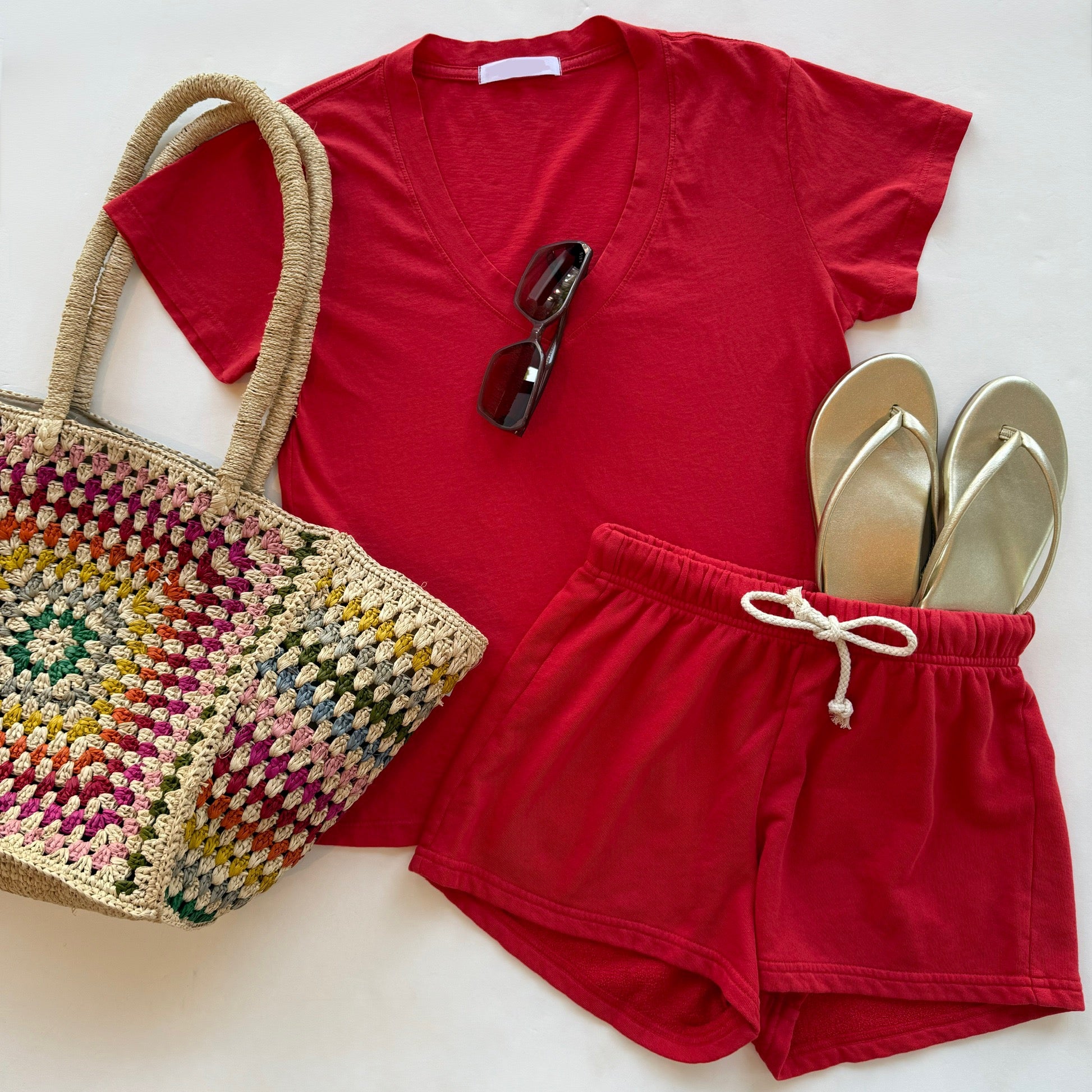 Set - Poppy Red Cotton Short Set