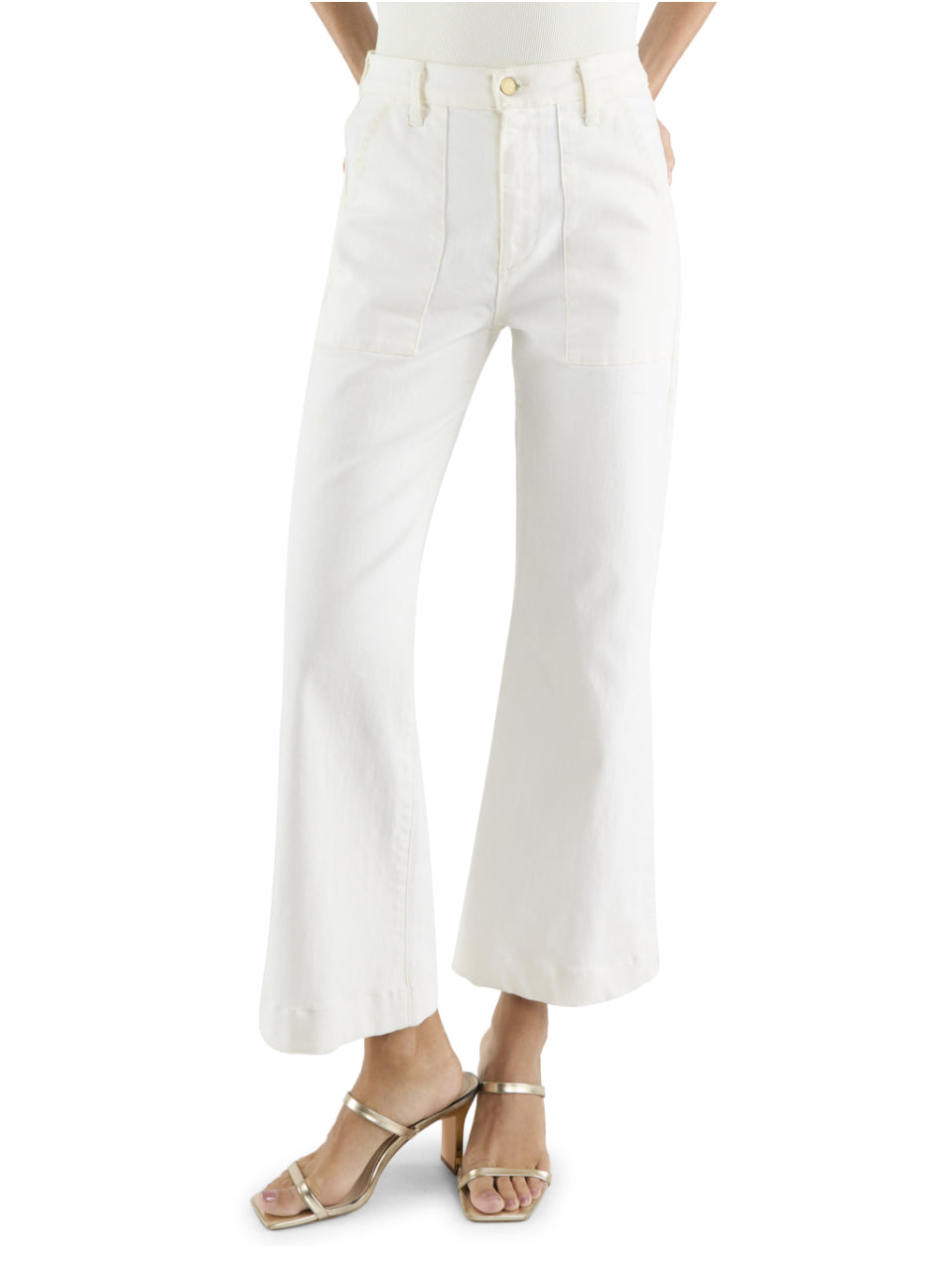 Raa5013 White Cropped Wide Leg Pant
