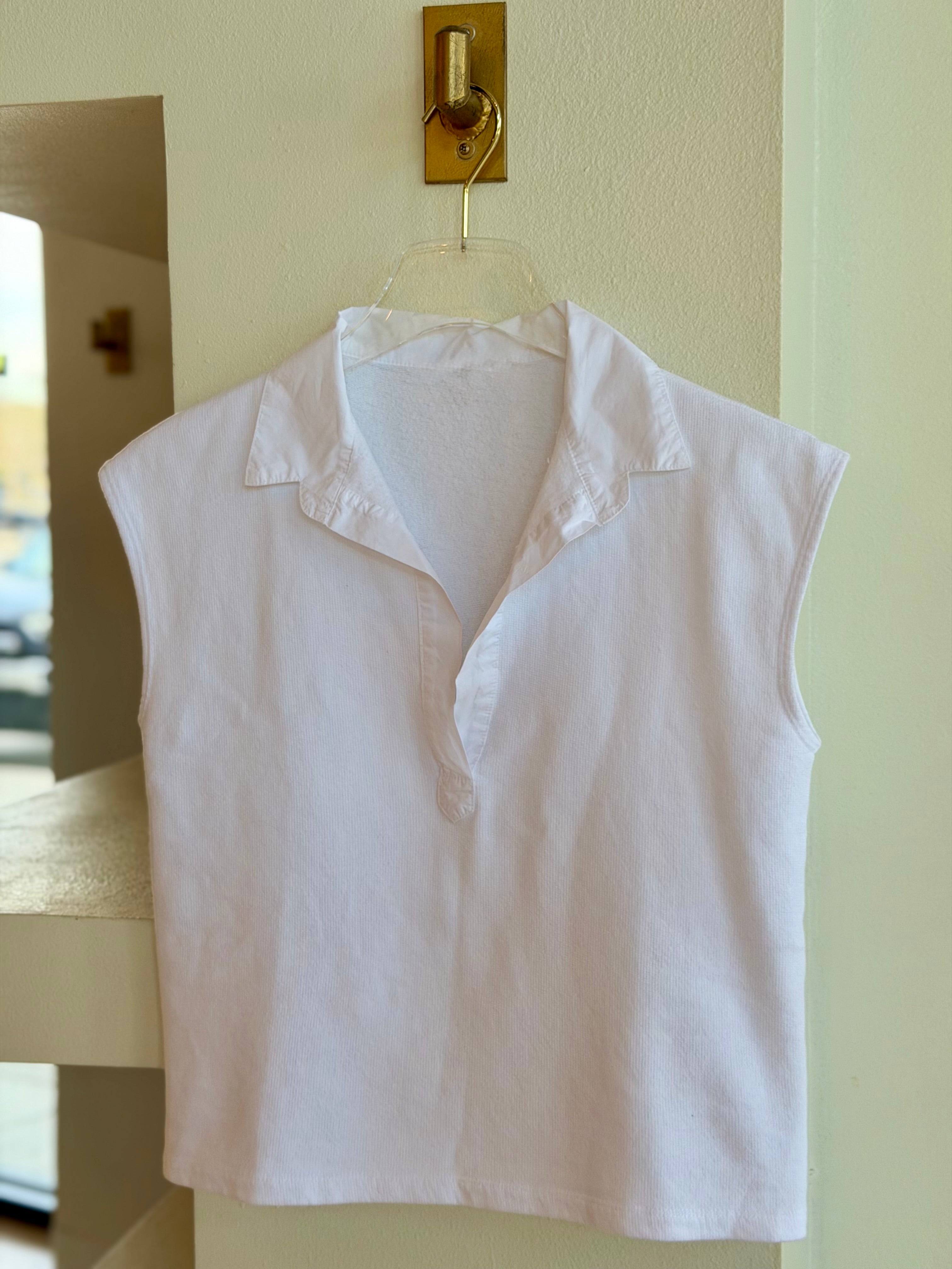 St1687 White Split Neck Top
