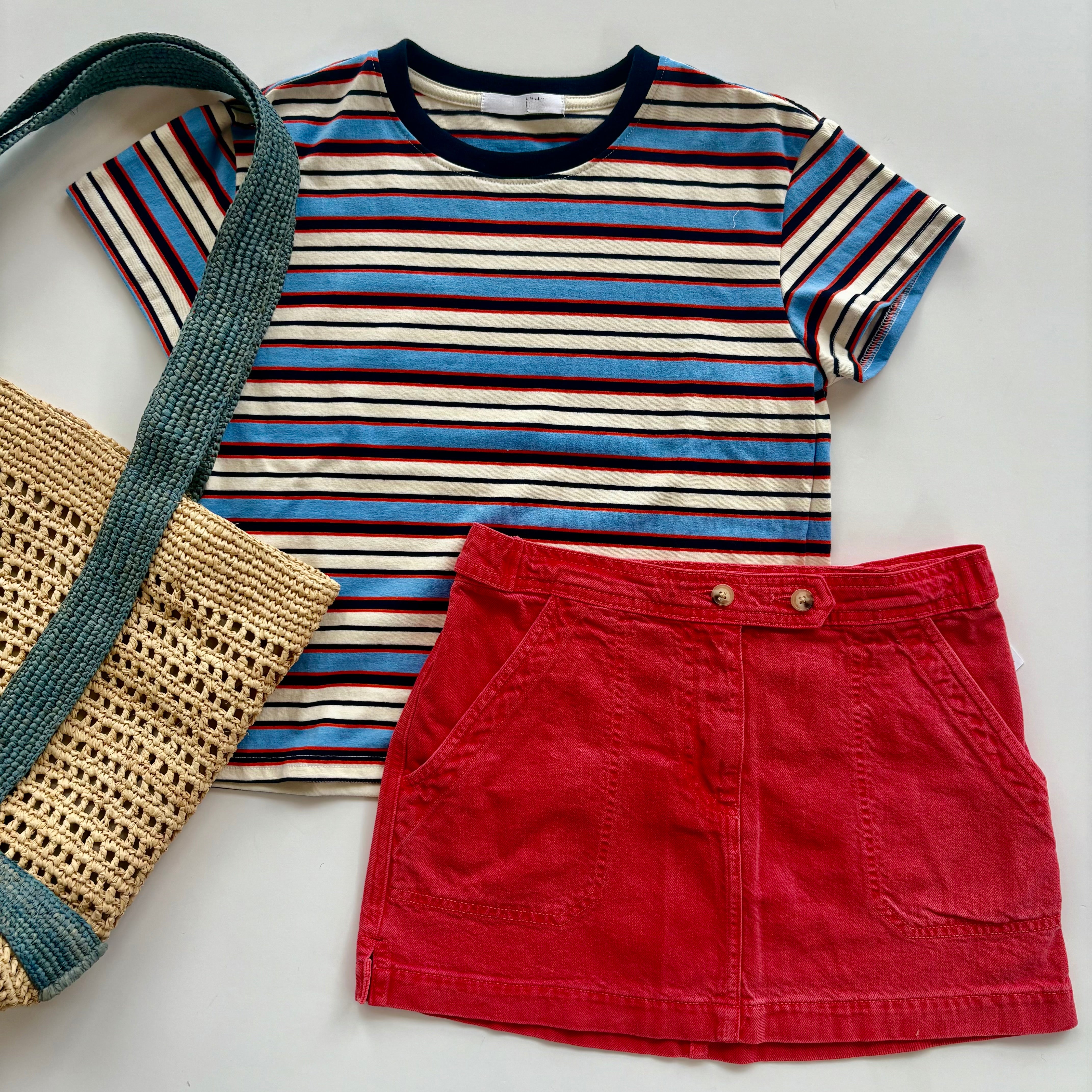 Xiw053 Red Denim Mini Skirt