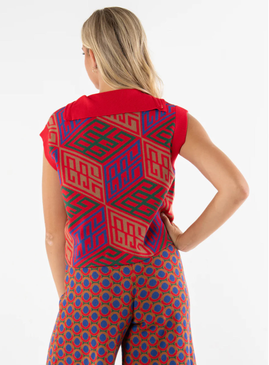 Em449 Red Knit Pullover Vest
