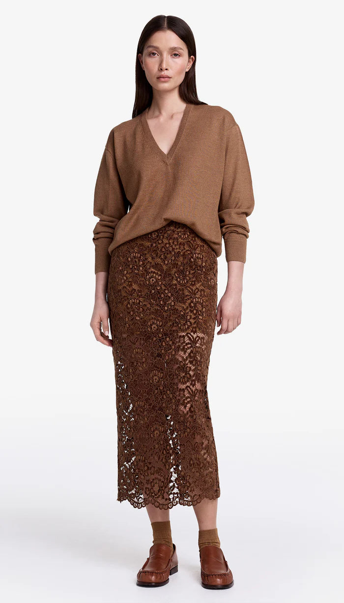 Sm25094 Brown Lace Pencil Skirt