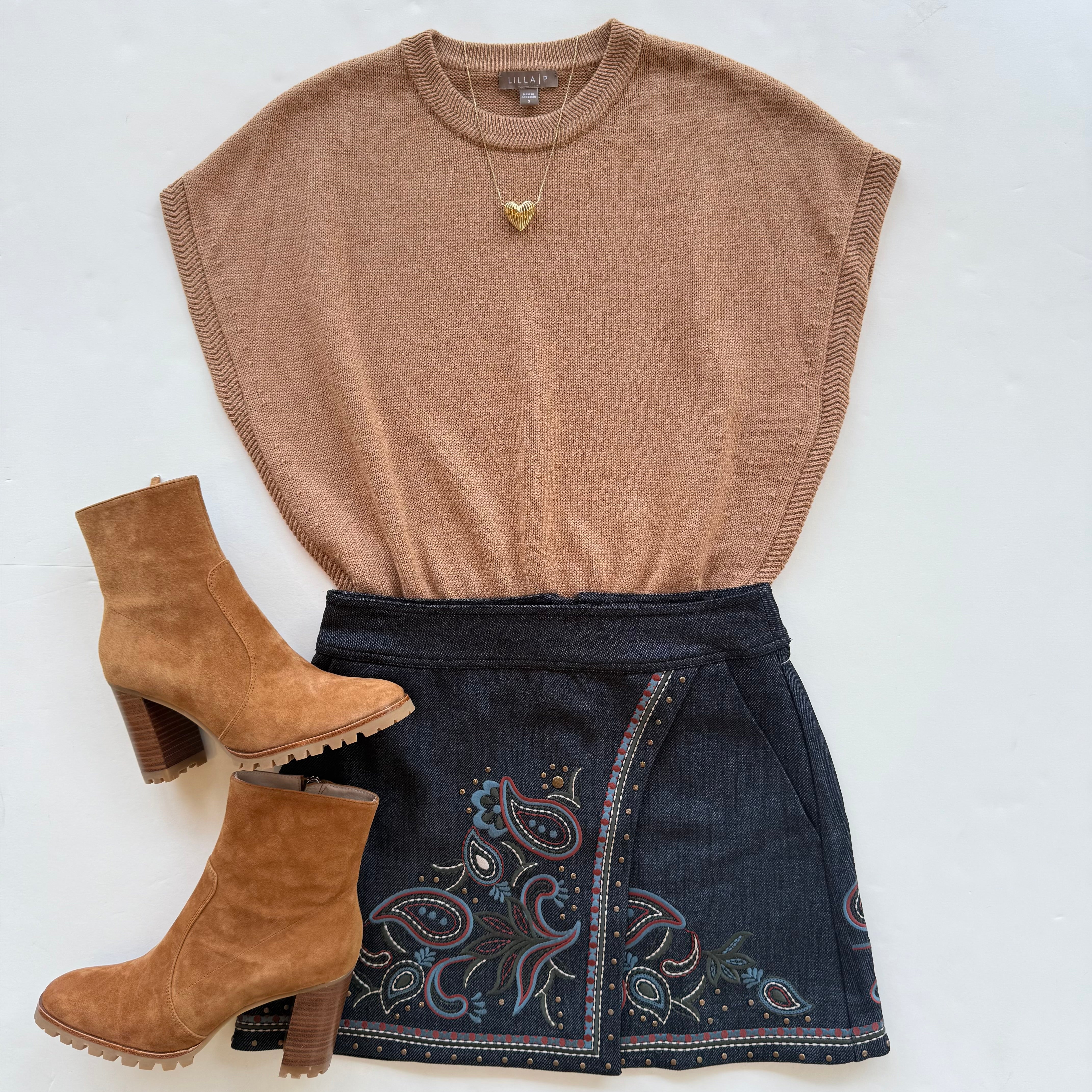Raa6002 Embroidered Denim Skirt