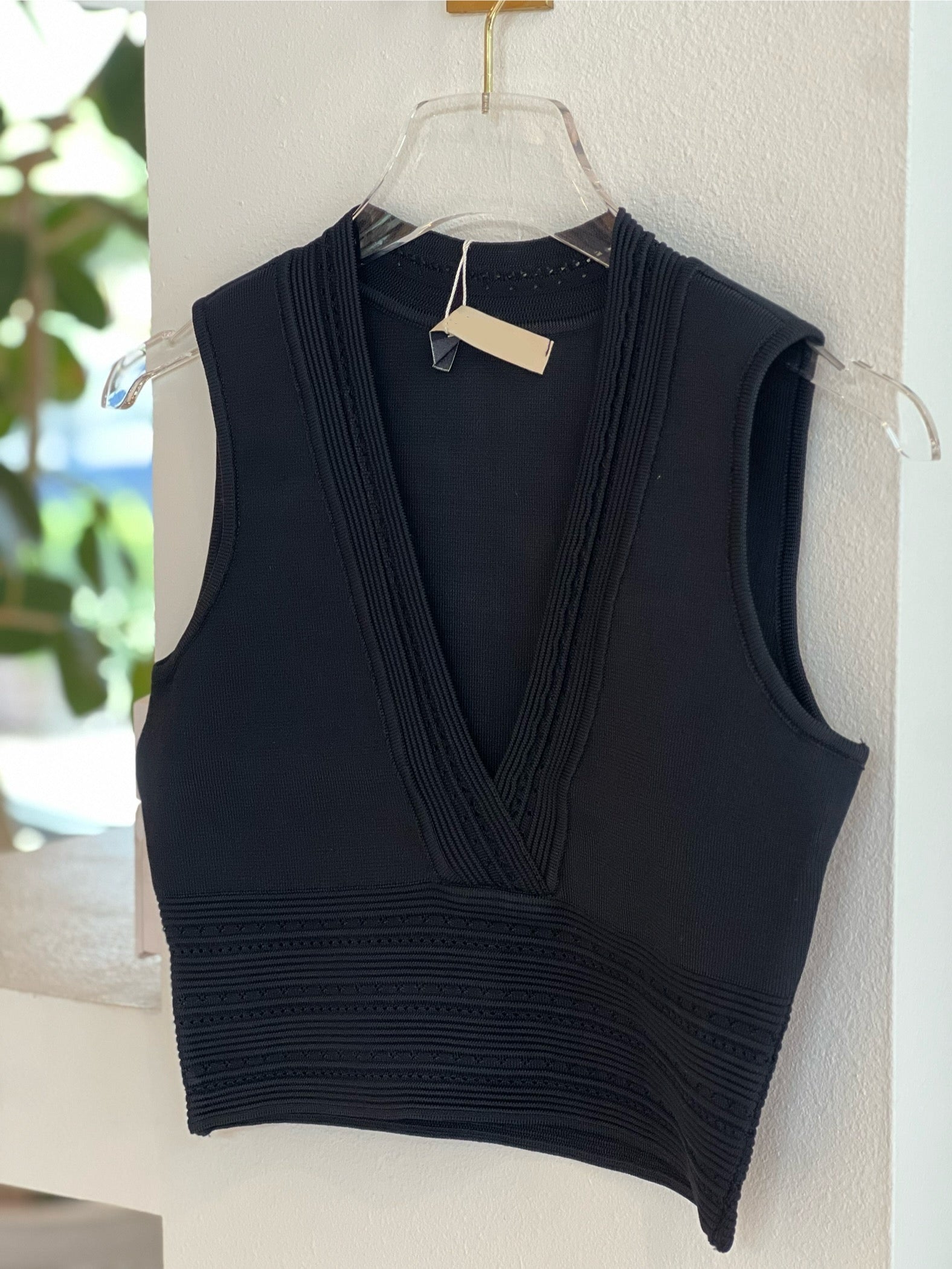 Pa4697 Black Textured Top