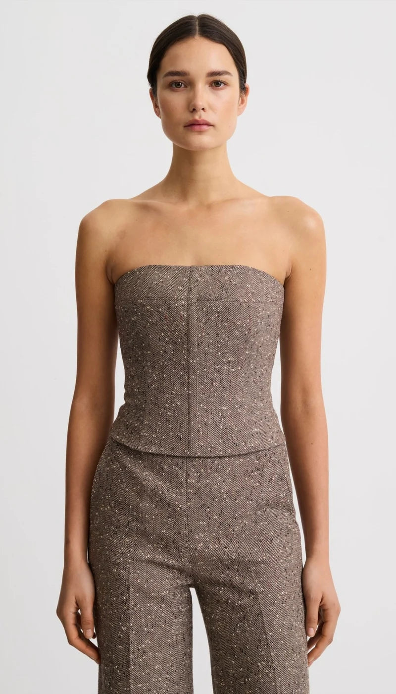 Sm26073 Brown Tweed Bustier Top