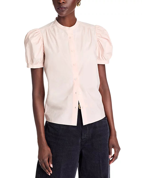 Fr048 Frame Pink Gathered Short Sleeve Top