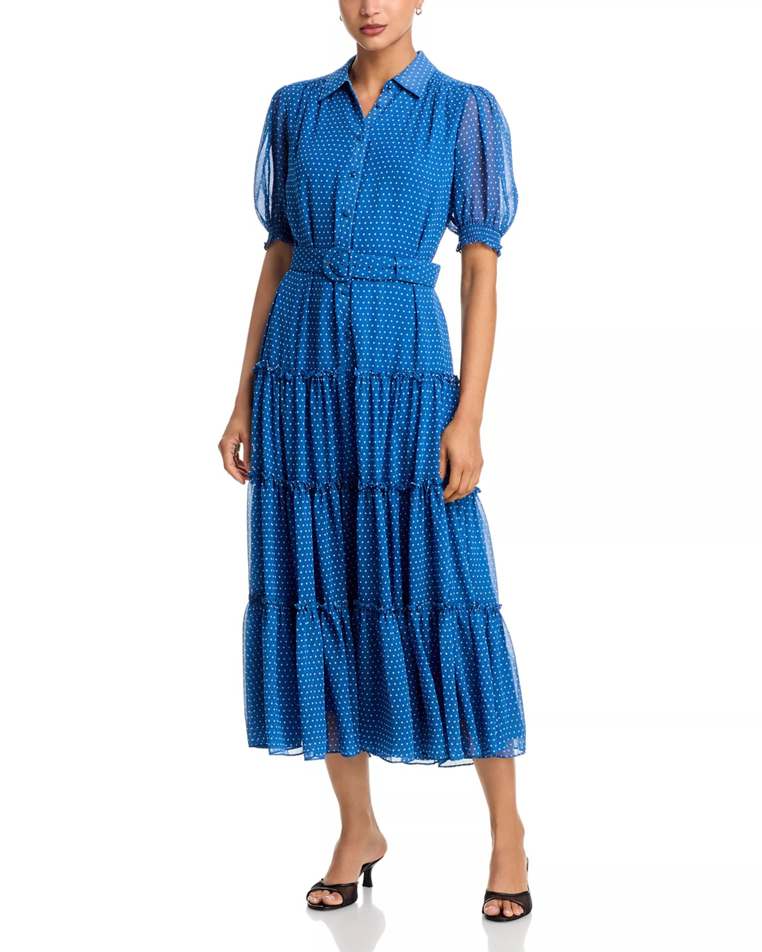 Ci349112 Blue Polka Dot Midi Dress