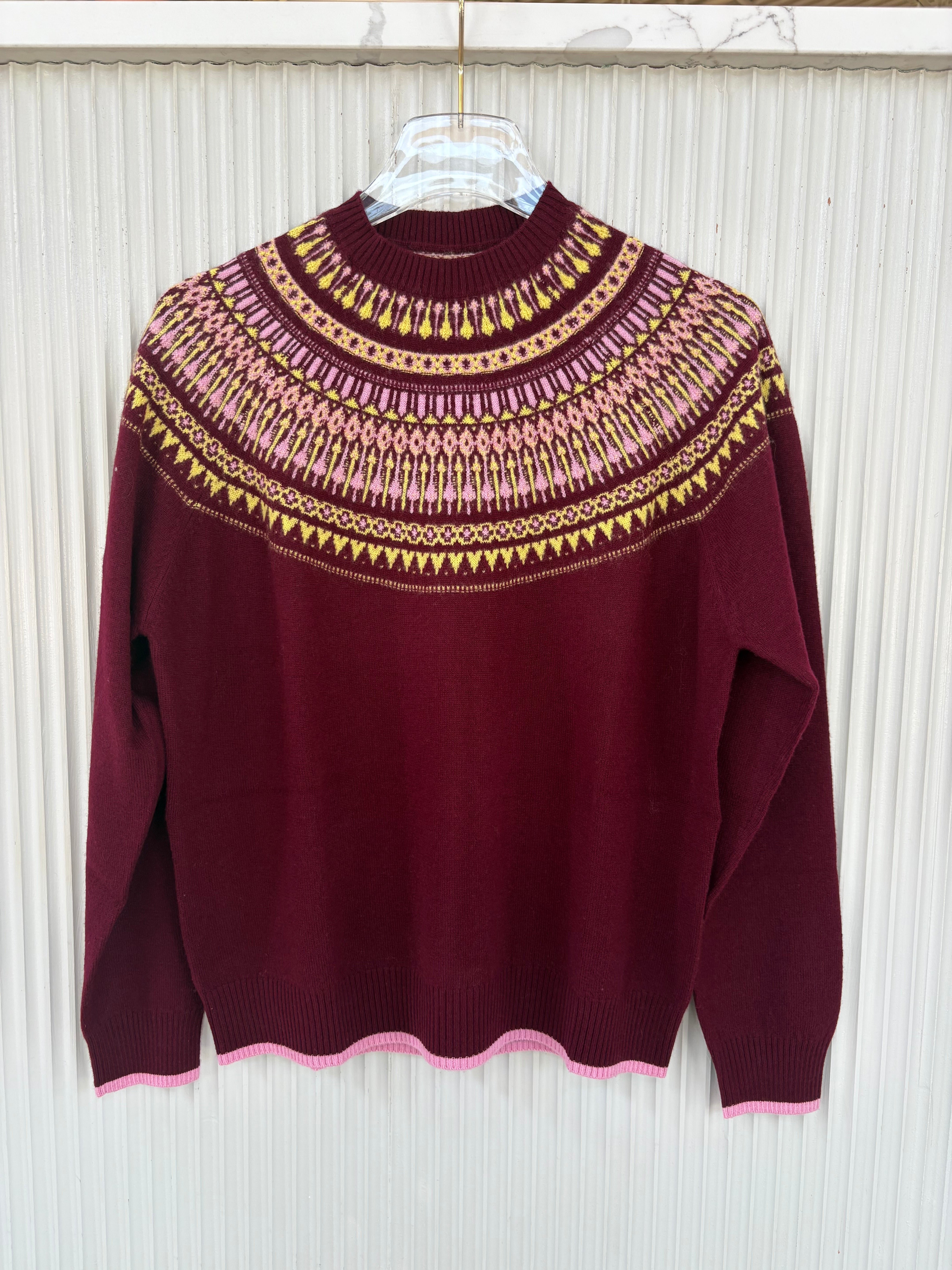 Ju058 Merlot Fair Isle Sweater