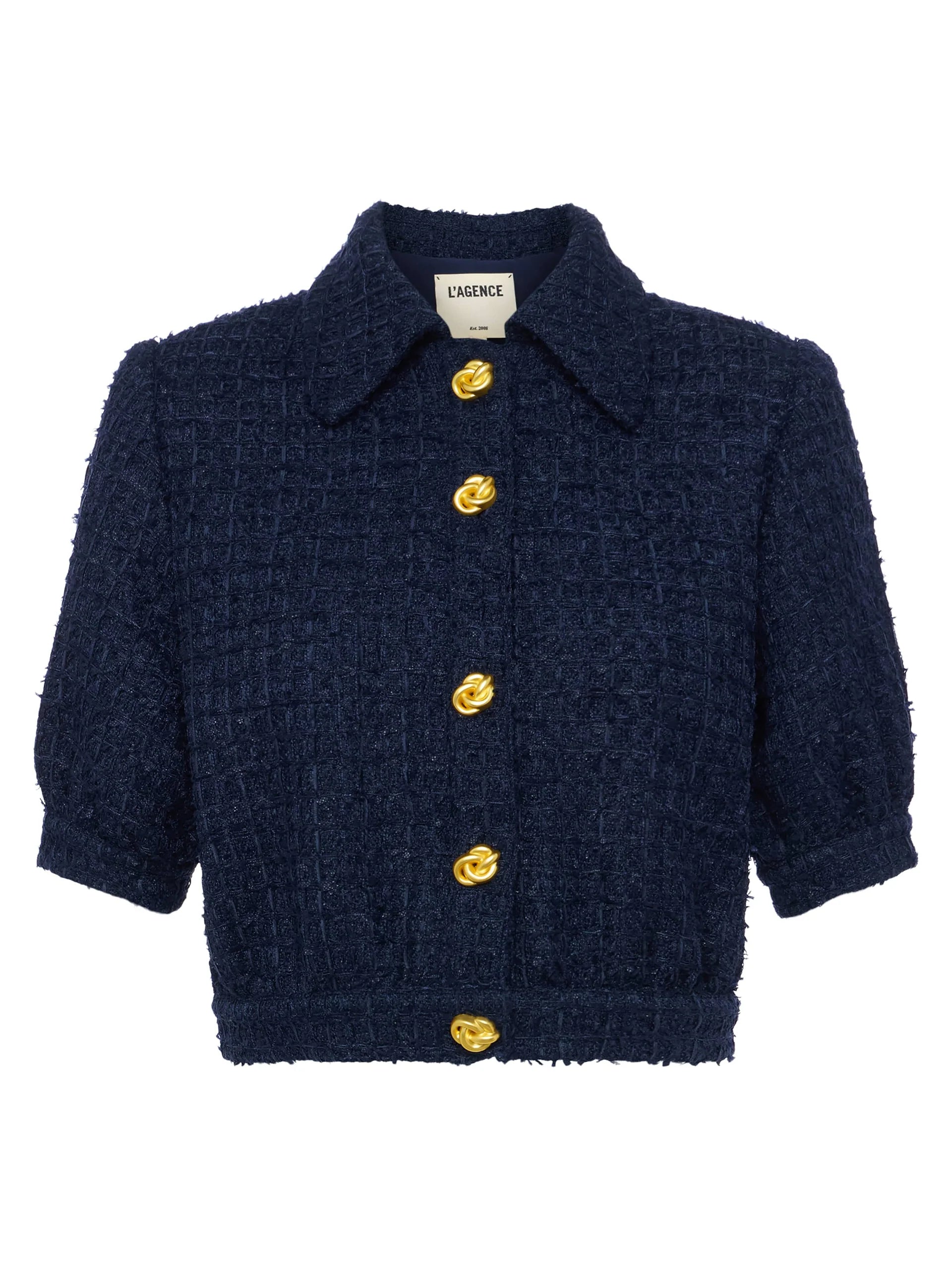 La1687 Navy Cropped Tweed Jacket
