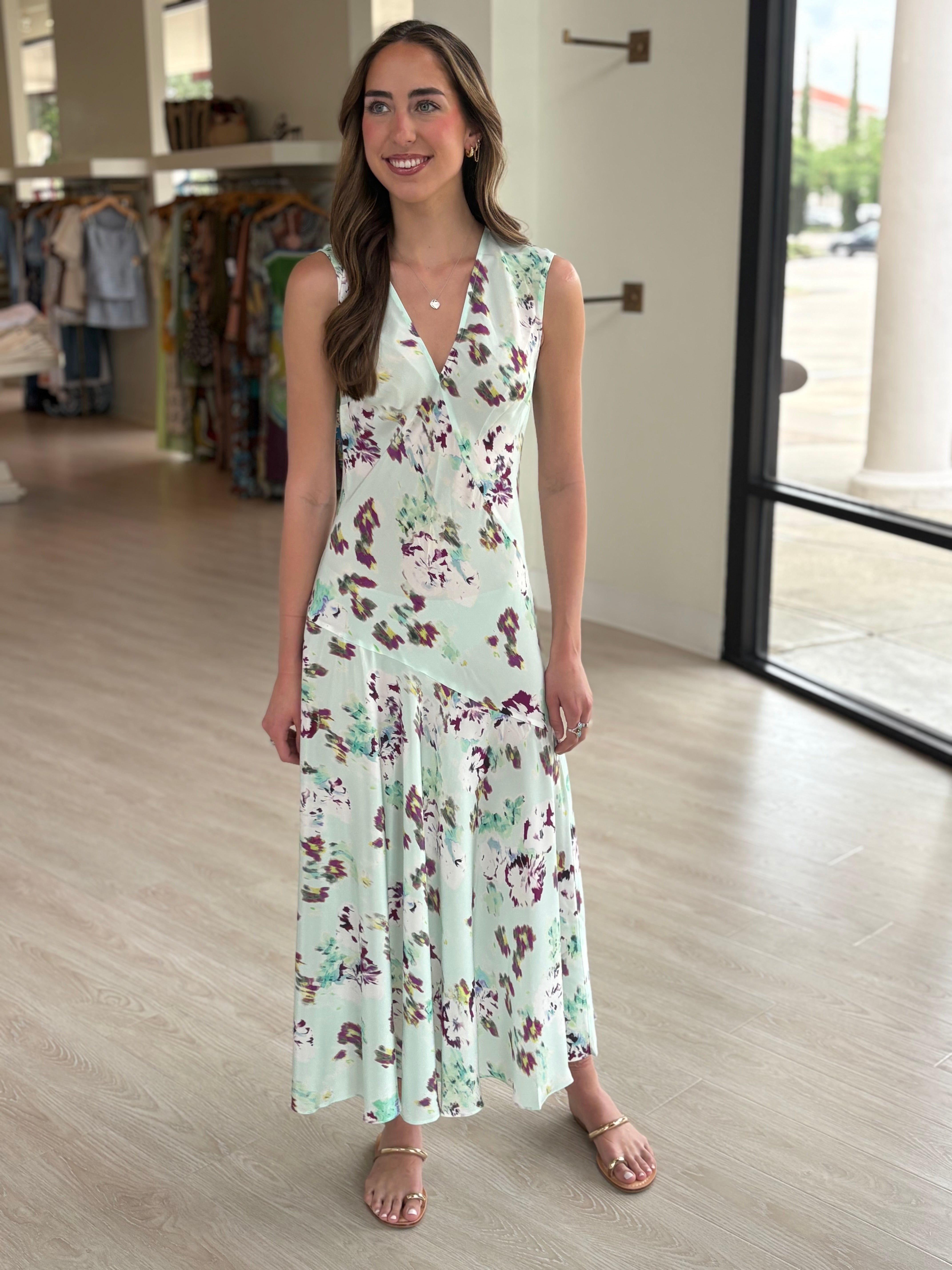 Ul0129 Mint Silk Maxi Dress