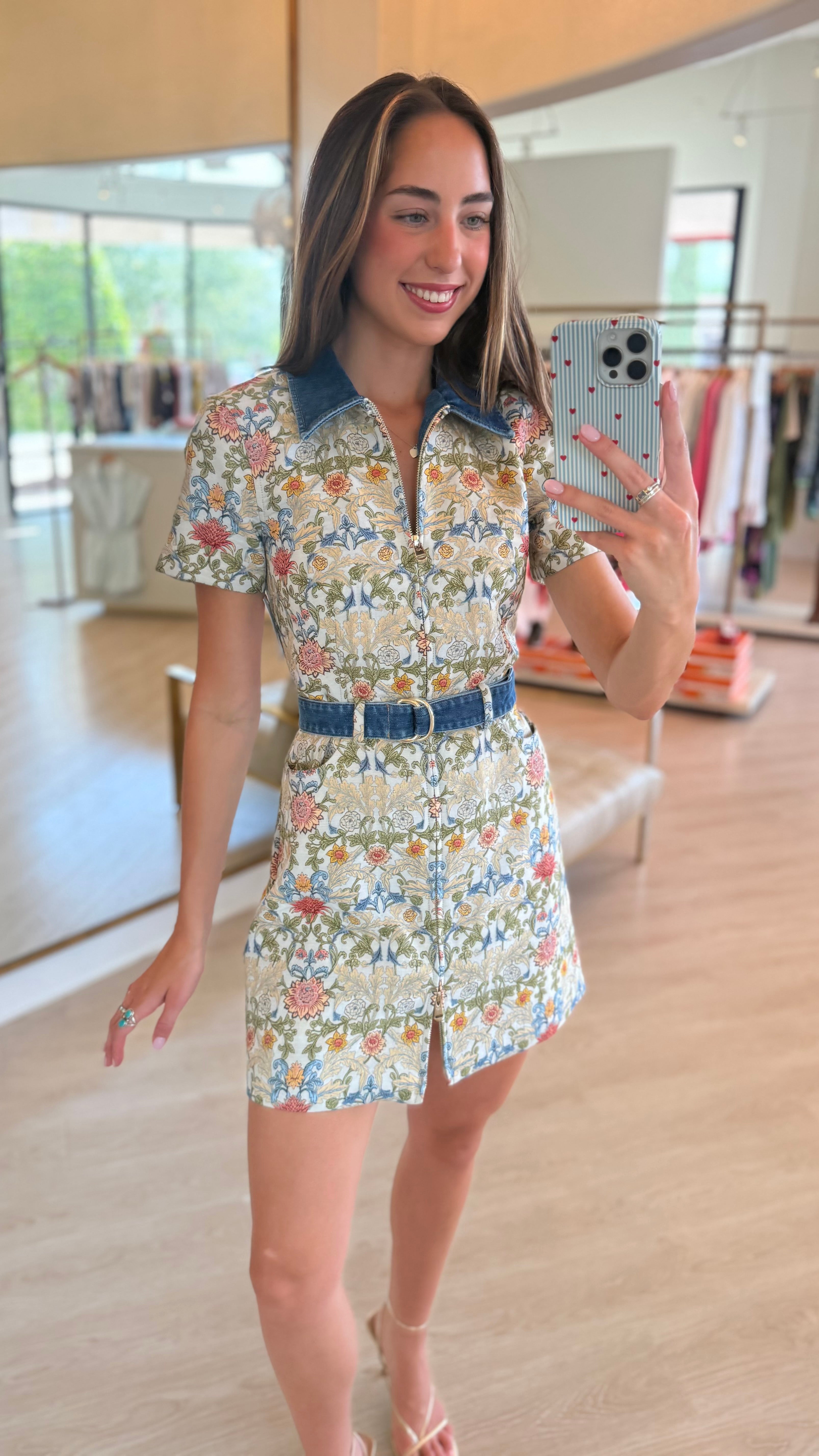 Cizd357 Floral Denim Dress