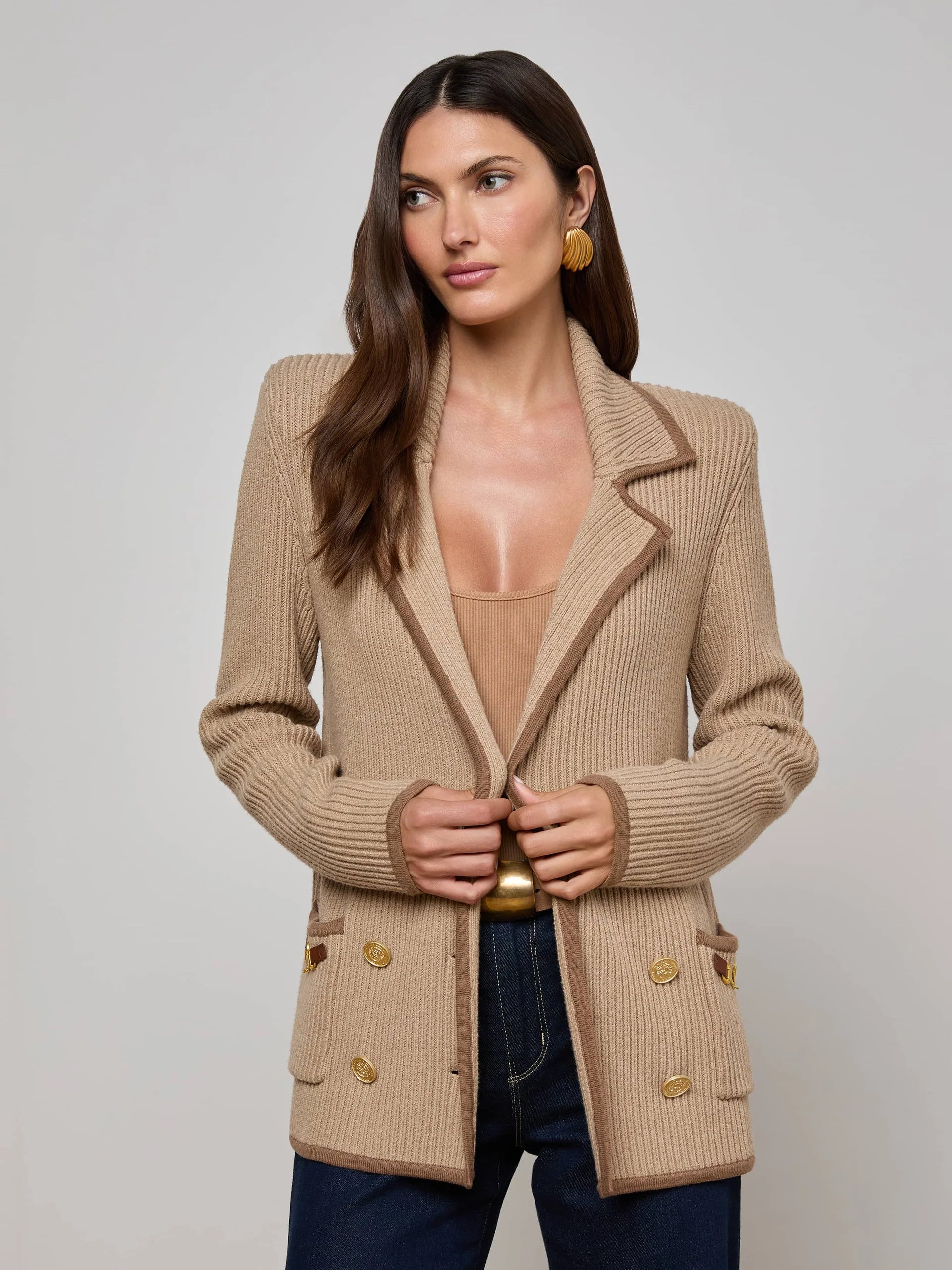 La80119 Tan Knit Blazer