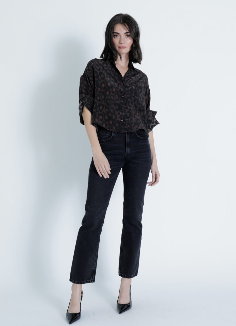 Ka11042 Animal Print Cropped Blouse