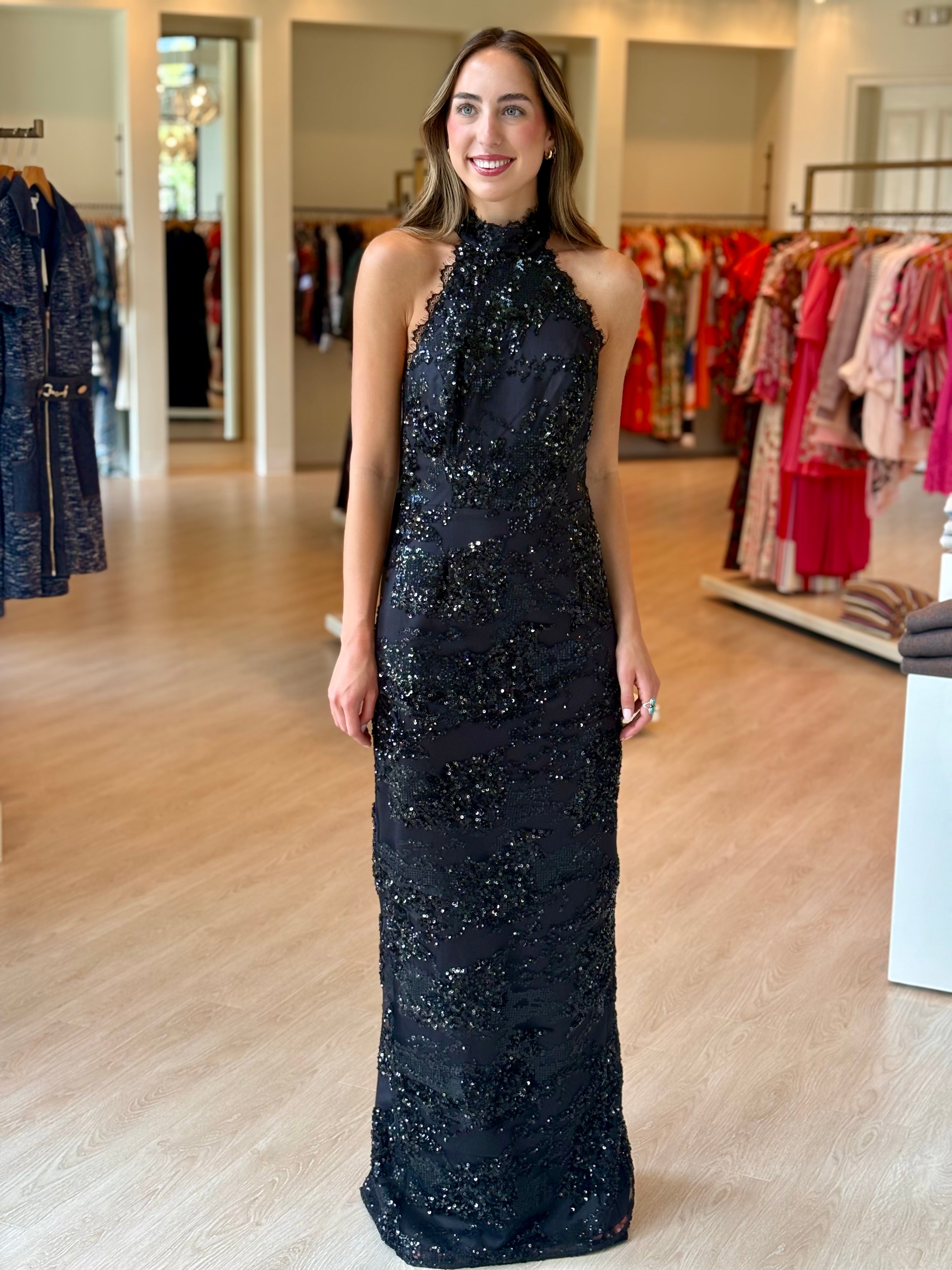 Re1807 Beau Sequin Halter Gown