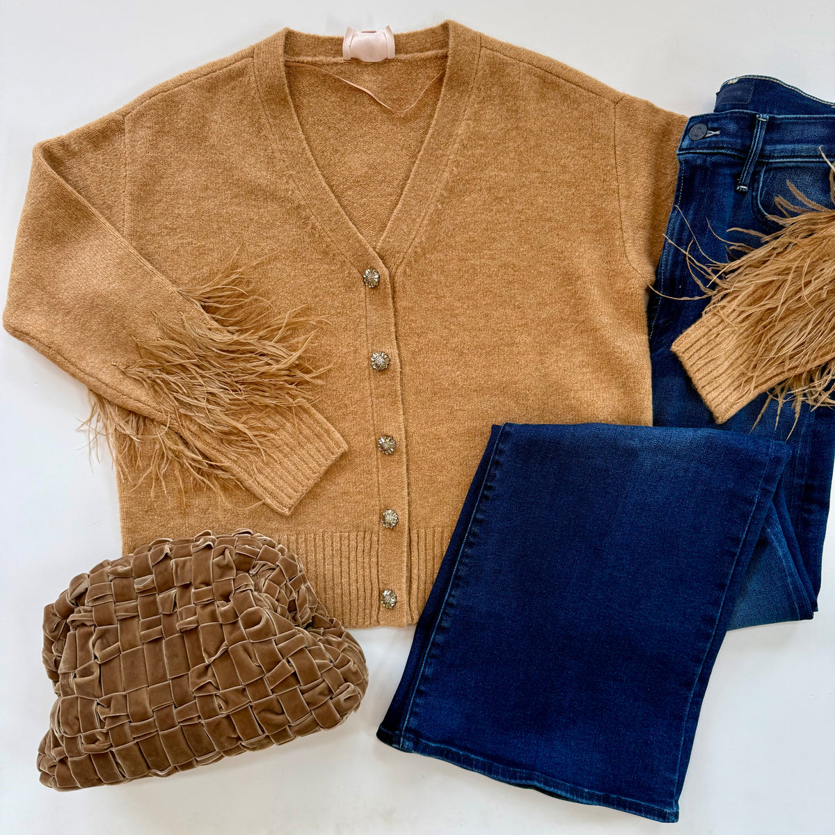 Cizk6272 Camel Feather Cardigan