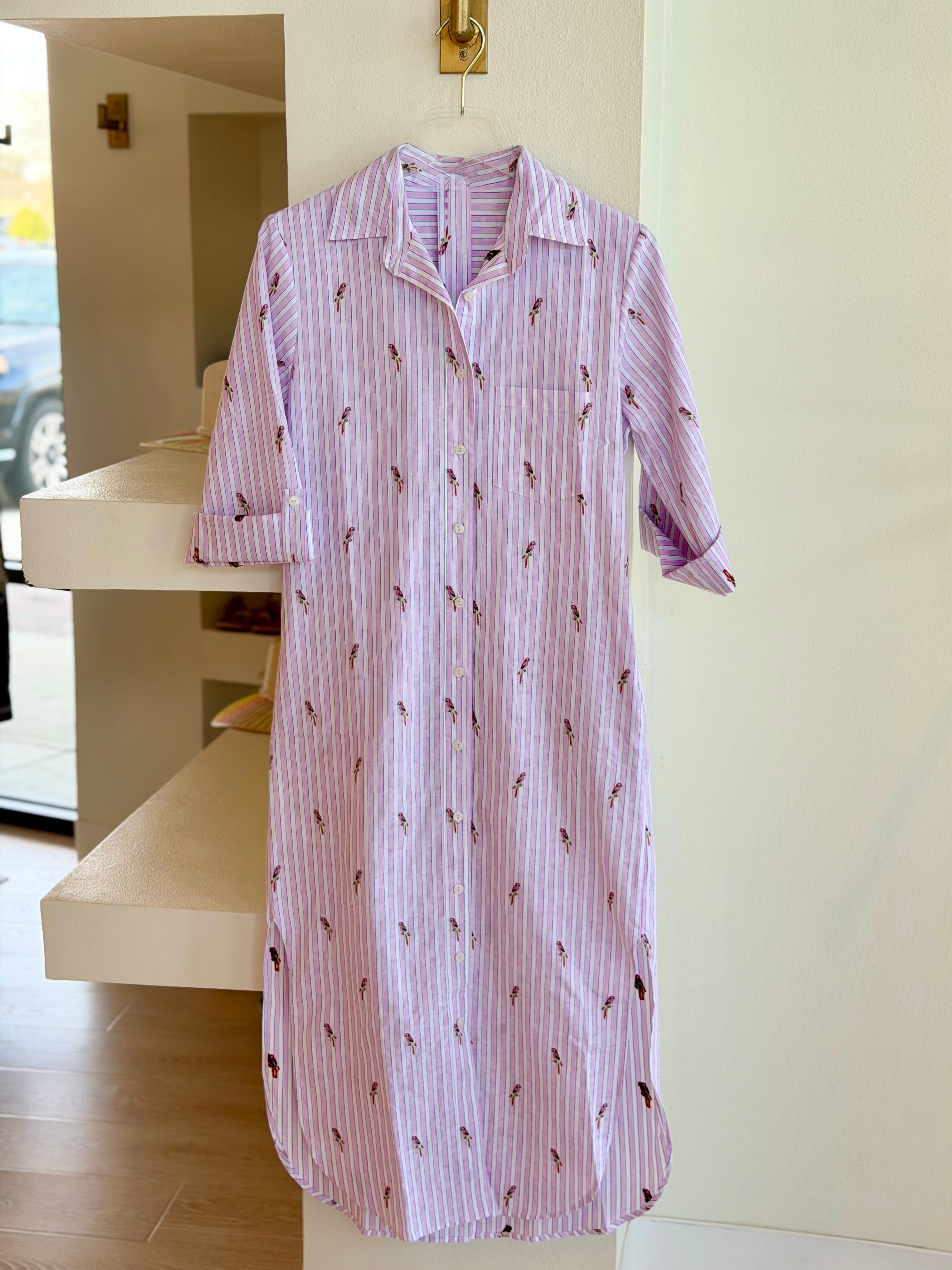 St2467 Pink Parrot Shirtdress