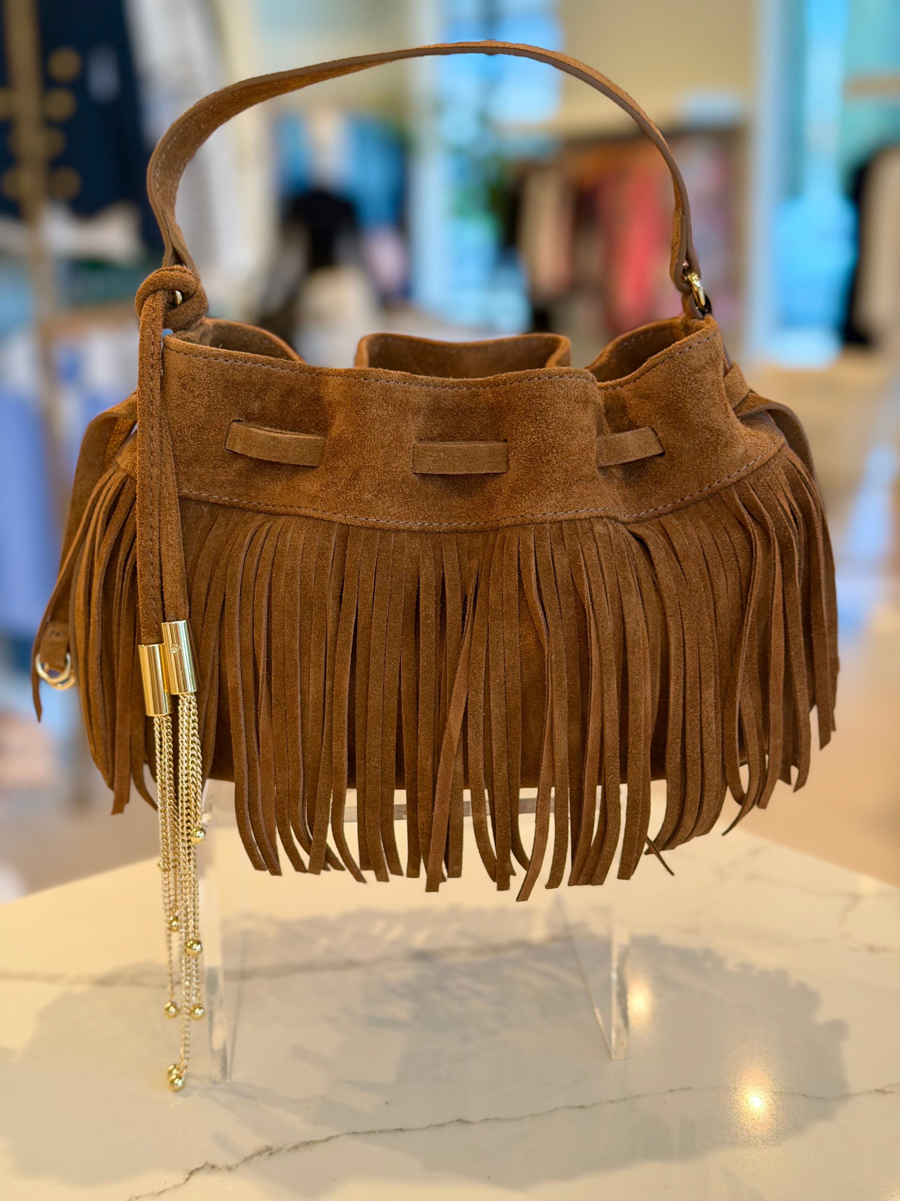 Behx304 Brown Suede Crossbody Bag