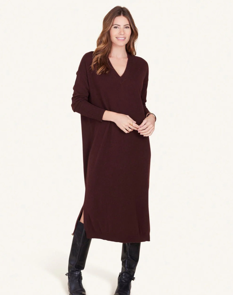 Nm0266 Burgundy Cashmere Sweater Dress