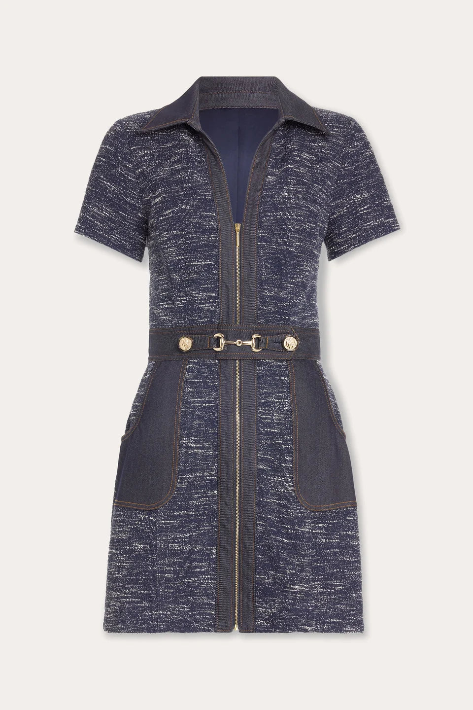 Ra3002 Navy Tweed Belted Dress