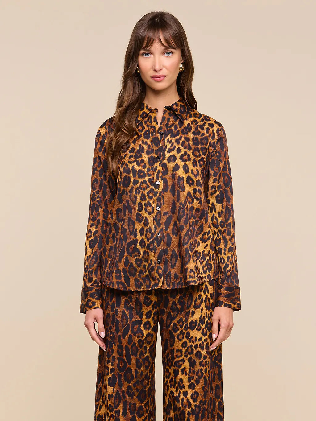 La40691 Leopard Button Down Blouse