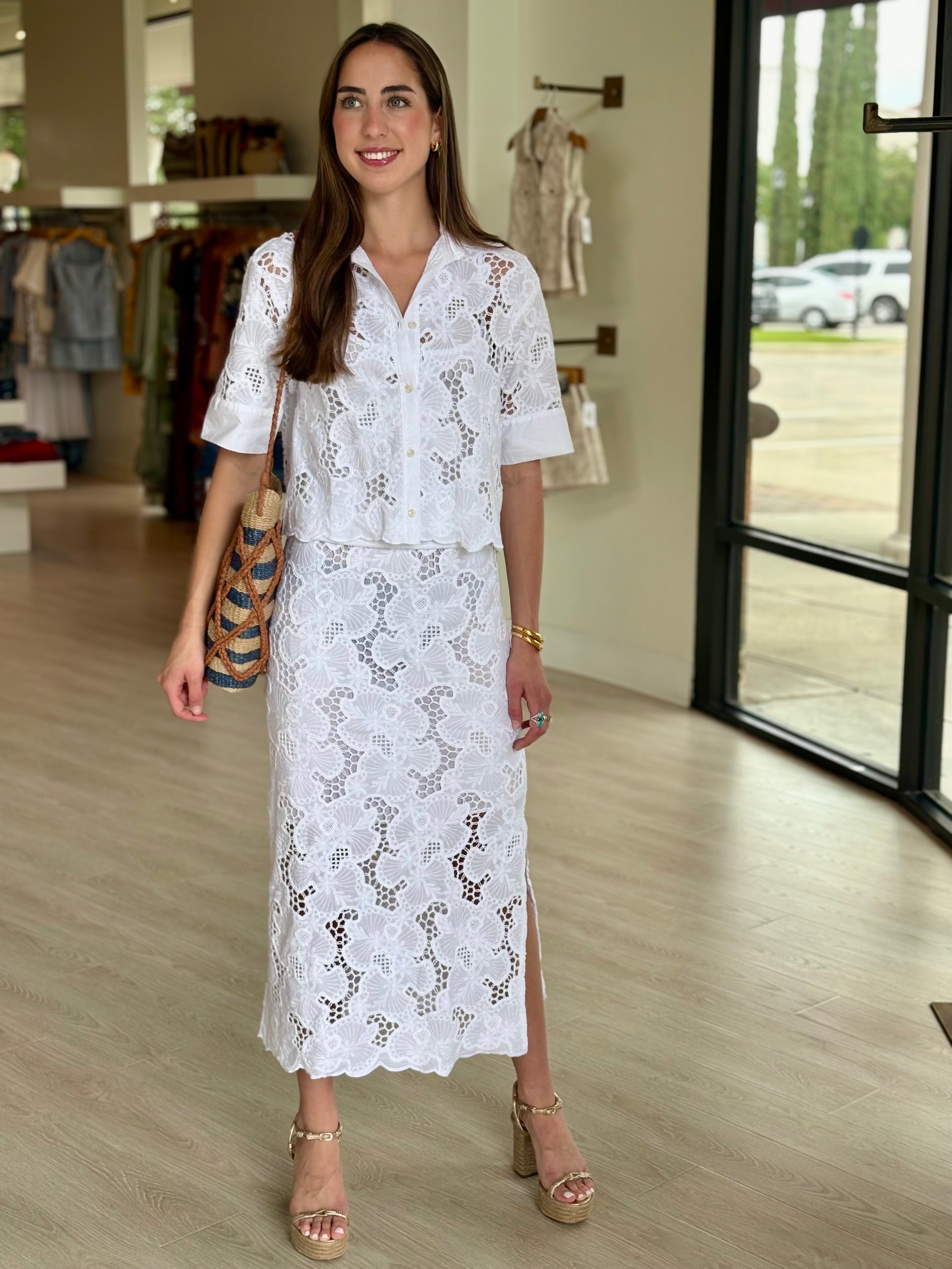 St1702 White Lace Bordered Top