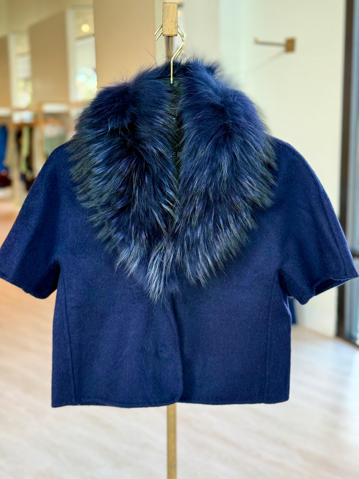 Pl6203 Fur Collar Jacket - Navy
