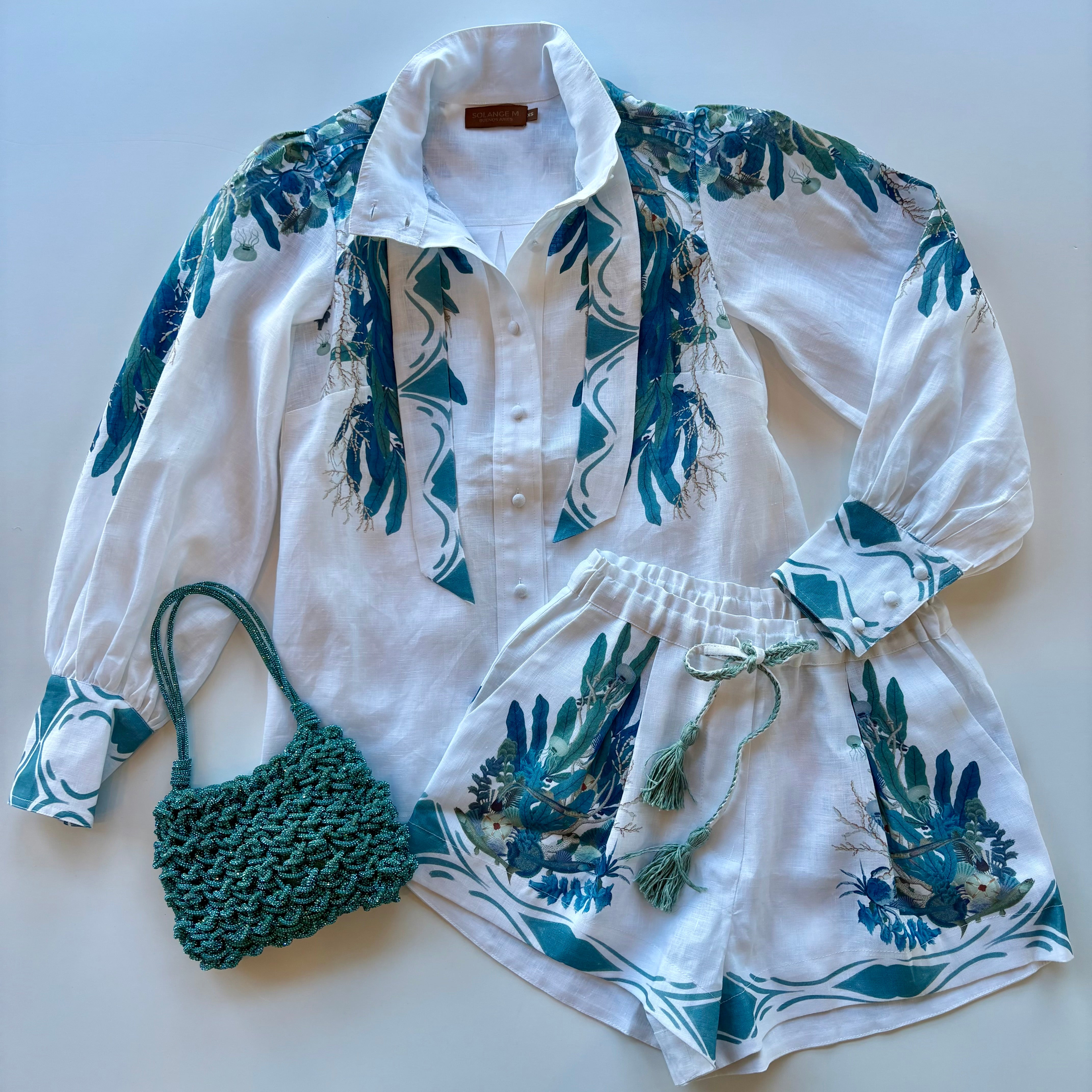 Sote36 Blue Floral Linen Shorts