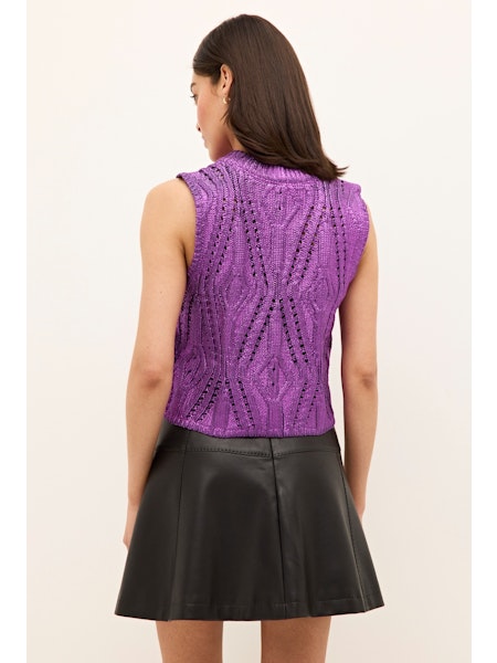 Ma572 Metallic Purple Sleeveless Sweater