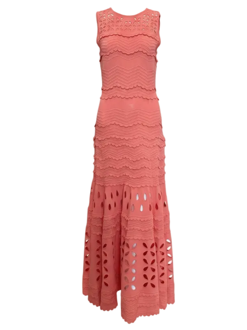 Ul0702 Peony Eyelet Knit Midi Dress