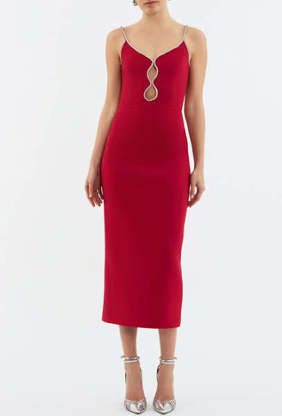 Re1682 Rebecca Vallance Akari Red Emebllished Midi Dress