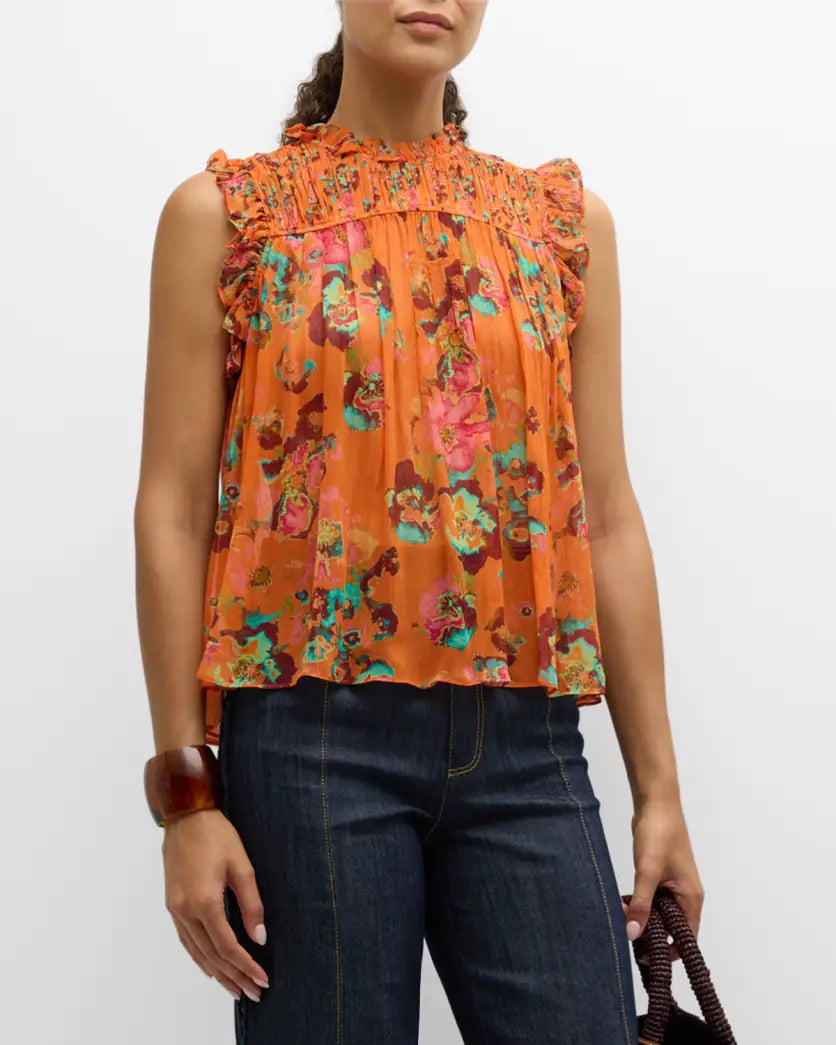 Ul240216 Ulla Johnson Orange Begonia Blouse