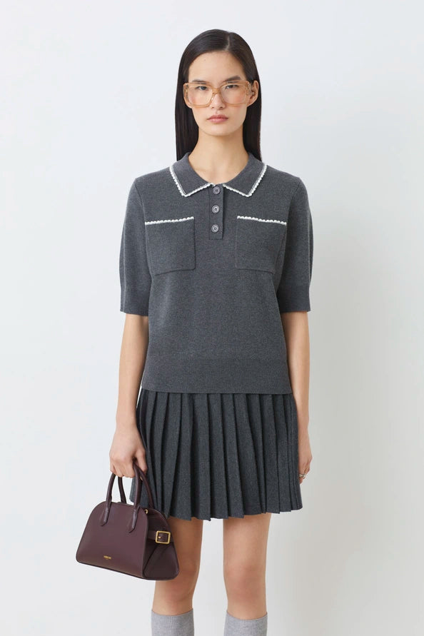 Su01320 Scalloped Polo Top